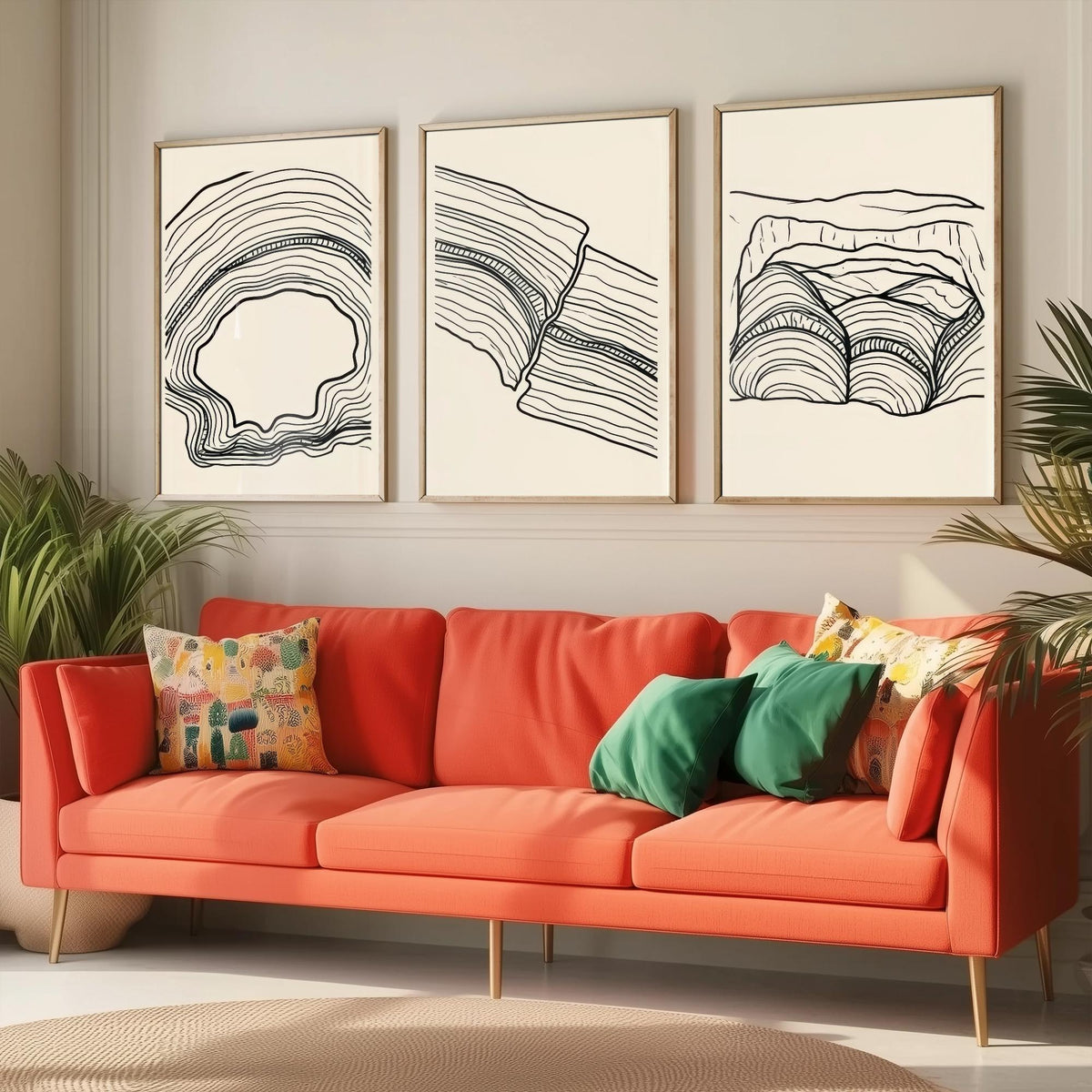 Black and White Contour Line Art Set of Three Art Prints - Fault, Hollow & Rock Shelter - Abstract Minimalist Poster Illustration V2