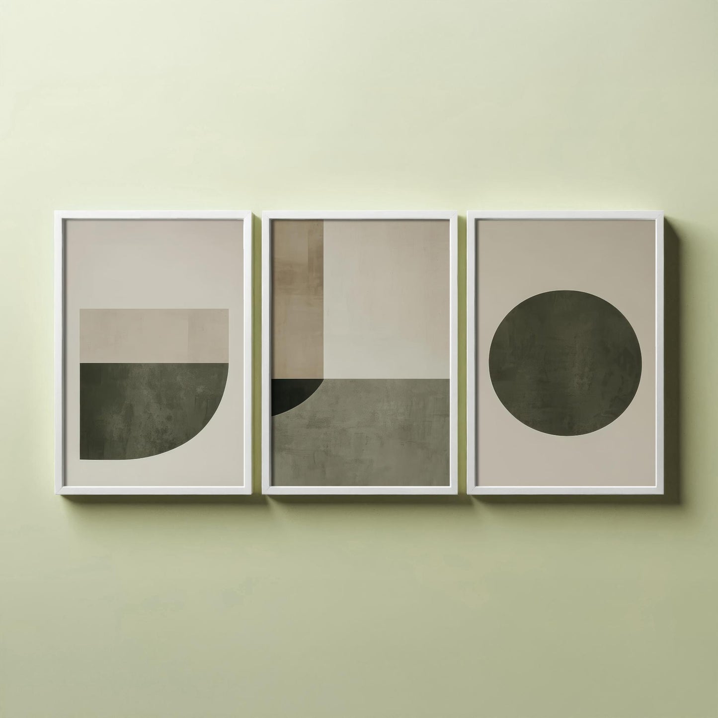 Abstract Geometry in Olive Set of Three Art Prints - 3 Mid Century Geometric Posters - Sage Green Minimalist Illustration Wall Decor