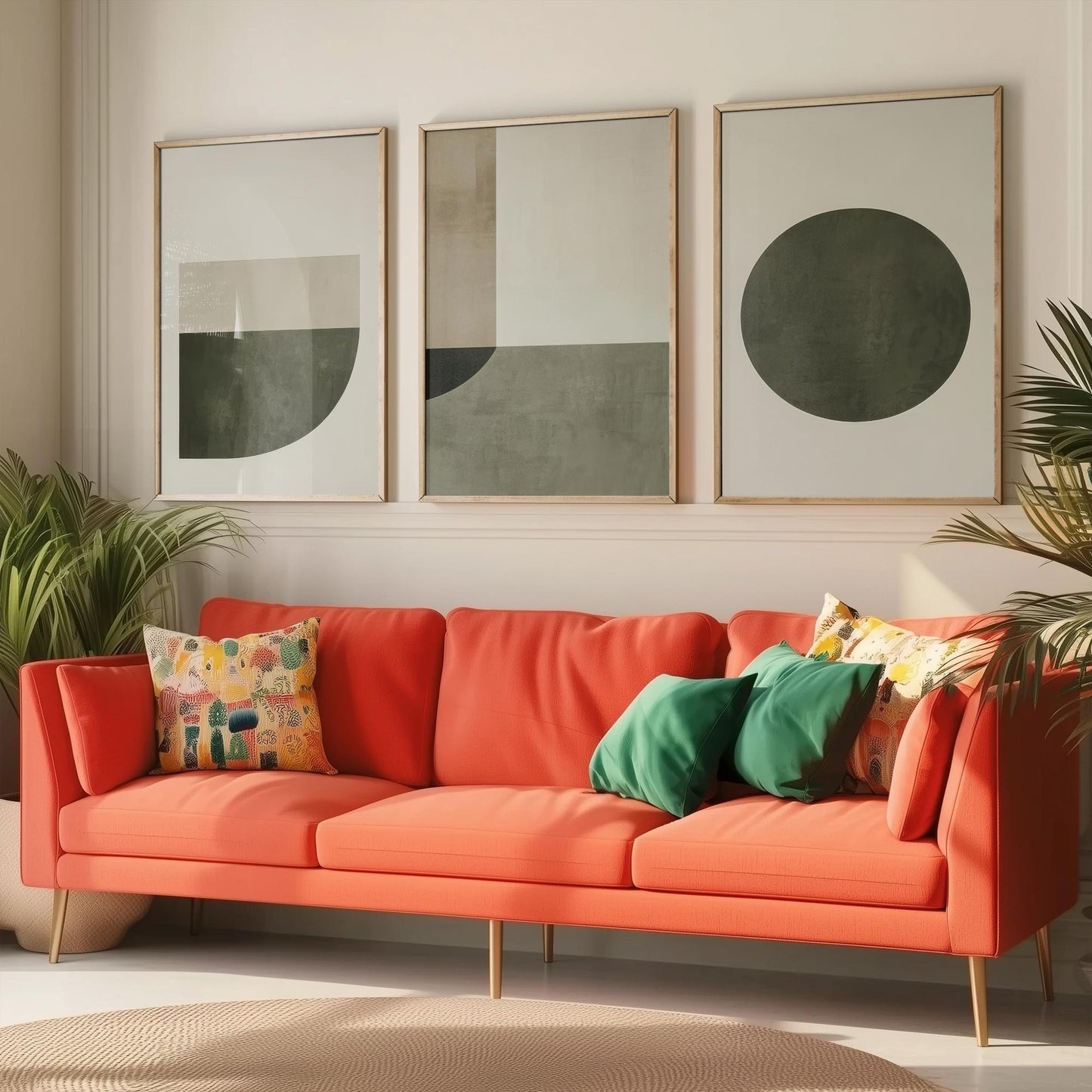 Abstract Geometry in Olive Set of Three Art Prints - 3 Mid Century Geometric Posters - Sage Green Minimalist Illustration Wall Decor