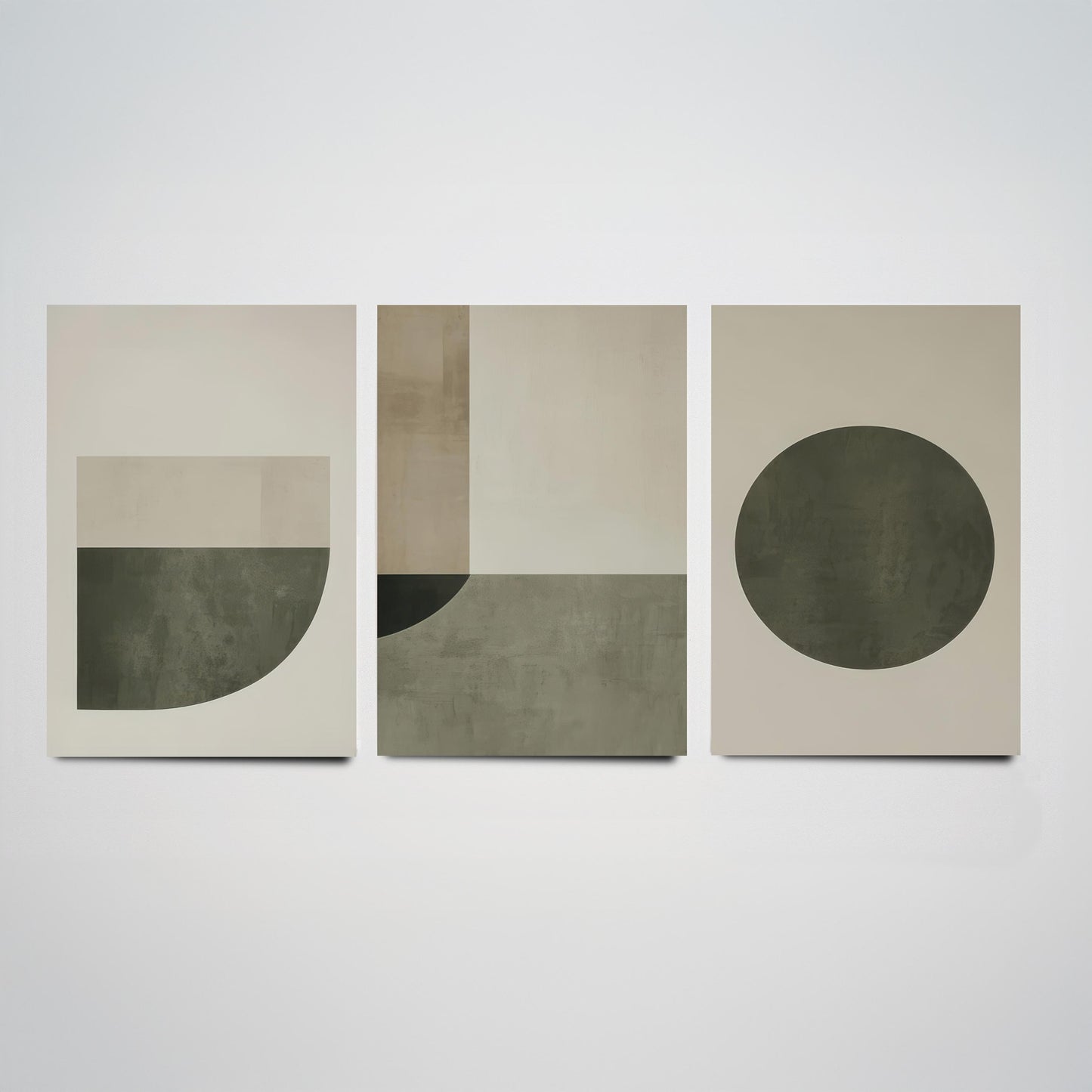 Abstract Geometry in Olive Set of Three Art Prints - 3 Mid Century Geometric Posters - Sage Green Minimalist Illustration Wall Decor