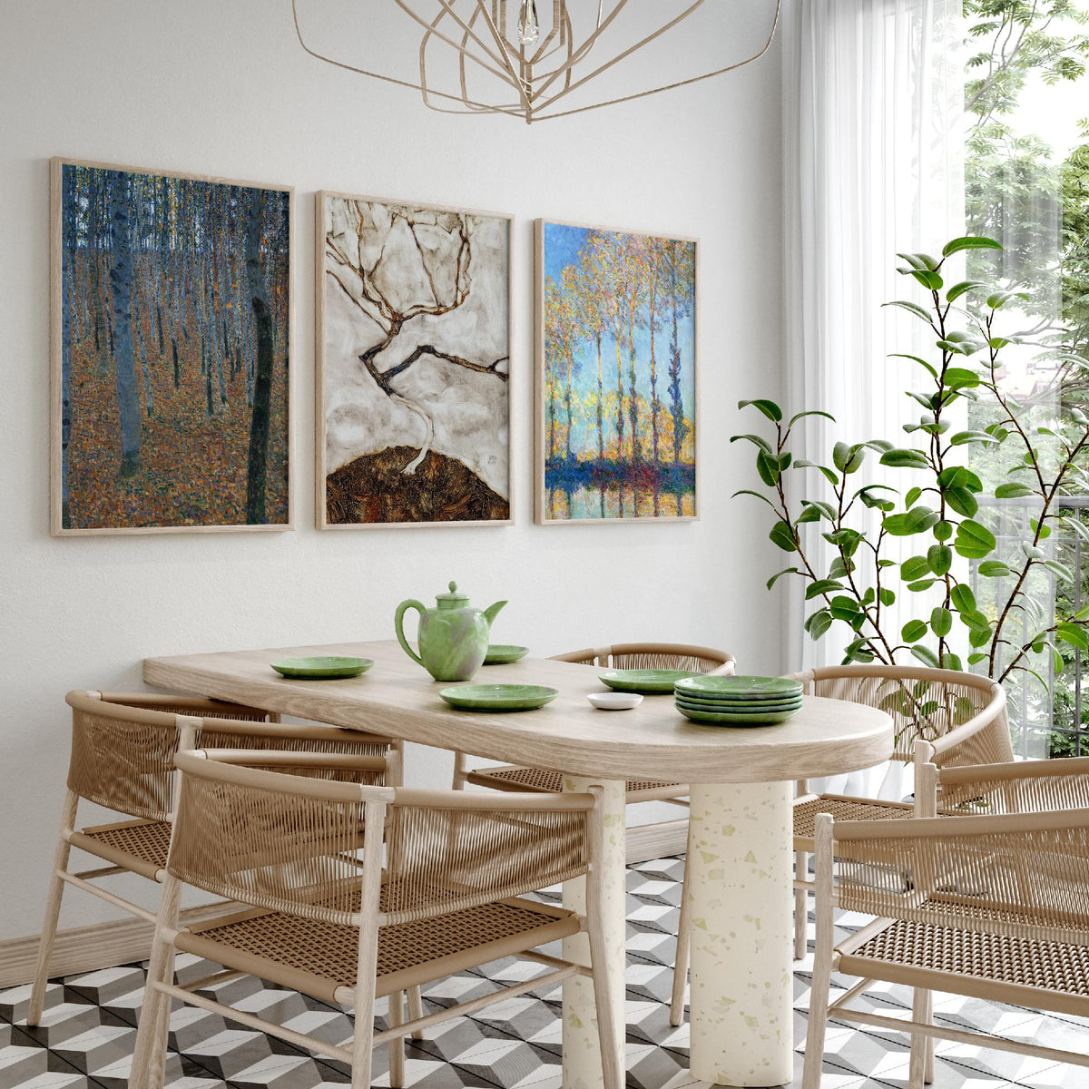 Famous Tree Paintings Set of Three Art Prints - Klimt Beech Grove, Schiele Autumn Tree, Monet Poplars - Painting Poster