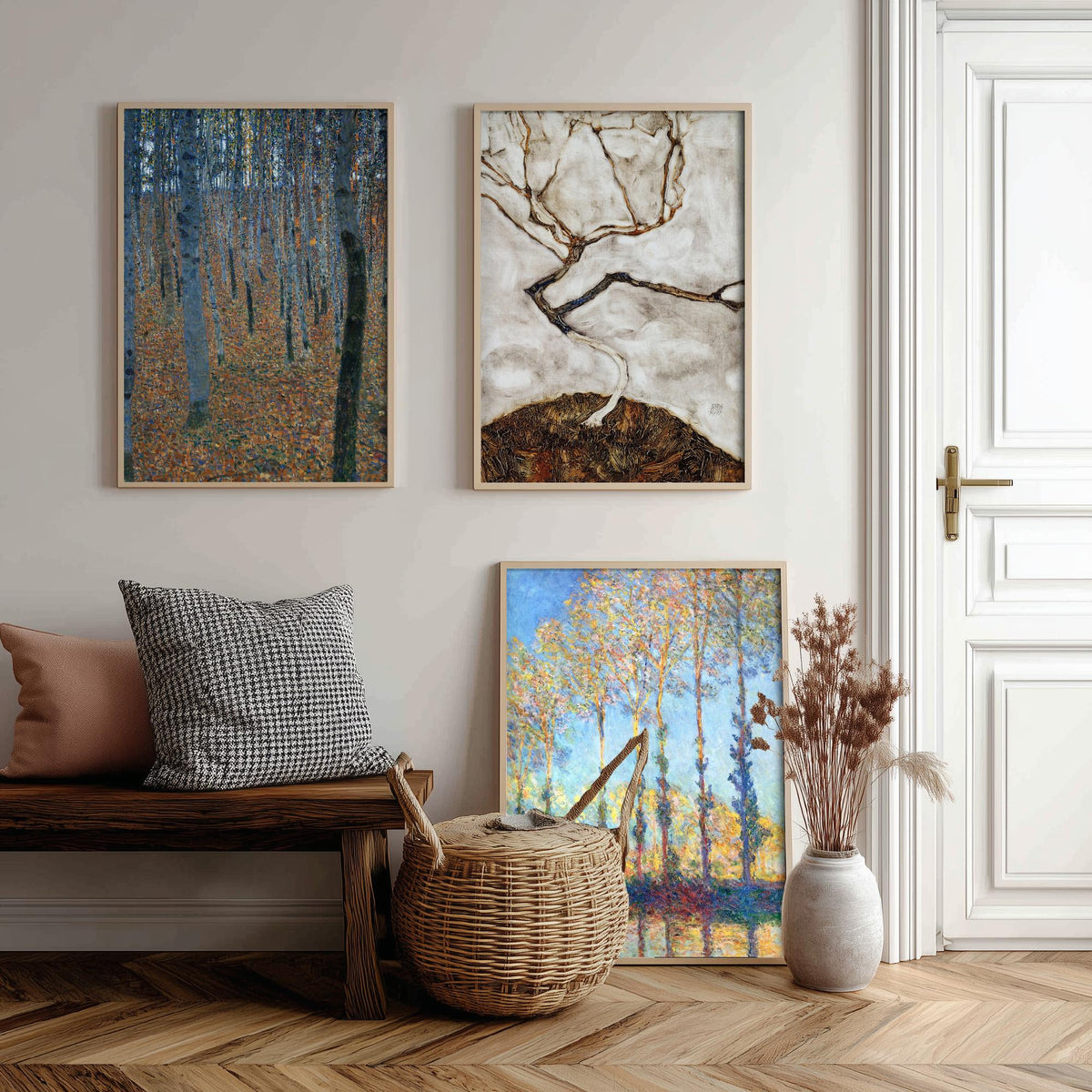 Famous Tree Paintings Set of Three Art Prints - Klimt Beech Grove, Schiele Autumn Tree, Monet Poplars - Painting Poster