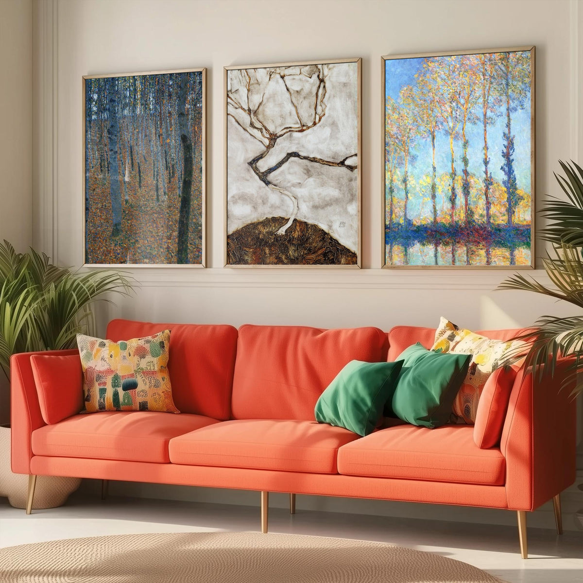 Famous Tree Paintings Set of Three Art Prints - Klimt Beech Grove, Schiele Autumn Tree, Monet Poplars - Painting Poster