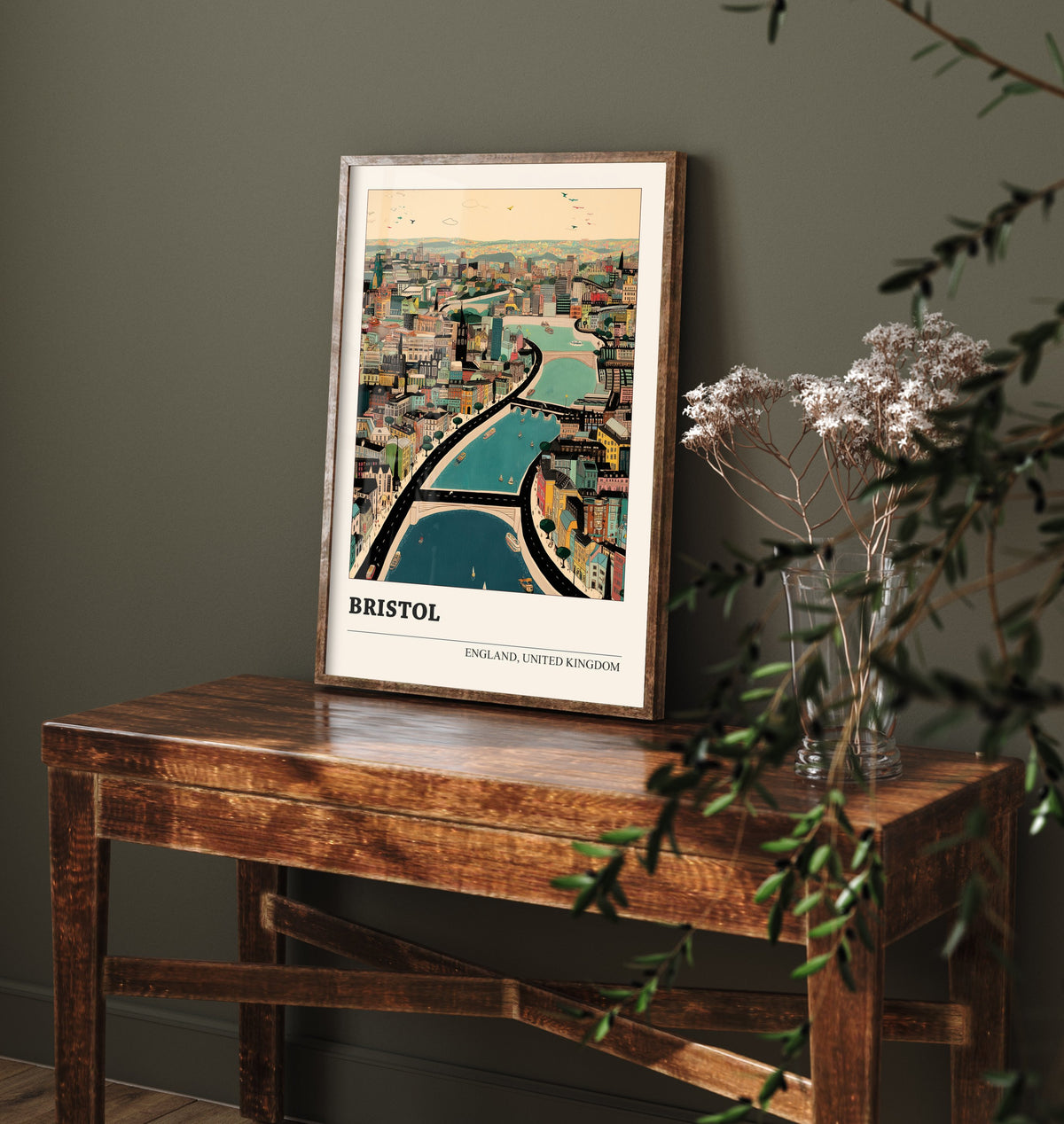 Bristol England Travel Poster - Folk Art Cityscape Print - Naive City Illustration - Harbourside Wall Art 1/3