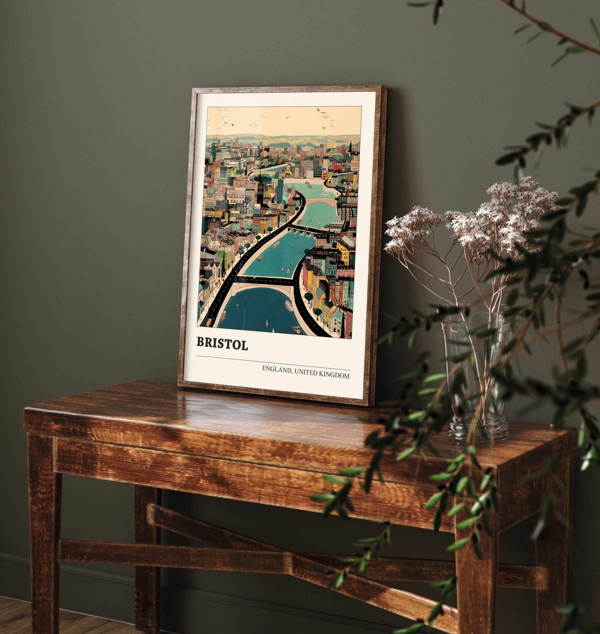 Bristol England Travel Poster - Folk Art Cityscape Print - Naive City Illustration - Harbourside Wall Art 1/3