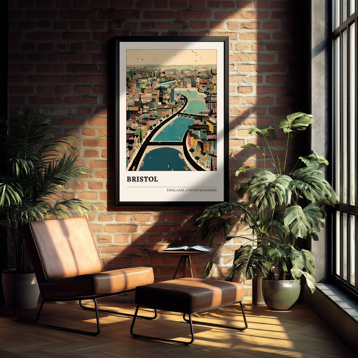 Bristol England Travel Poster - Folk Art Cityscape Print - Naive City Illustration - Harbourside Wall Art 1/3