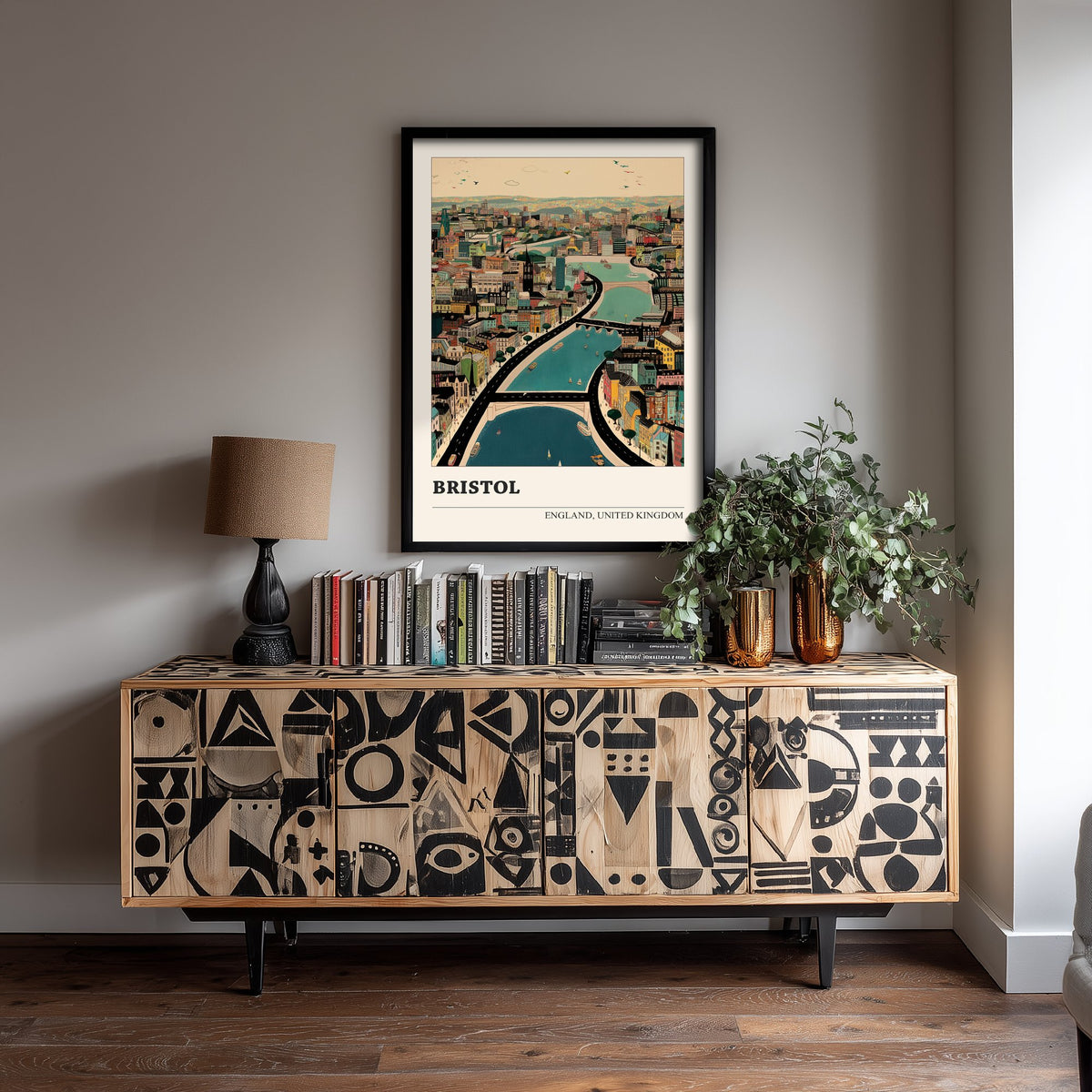 Bristol England Travel Poster - Folk Art Cityscape Print - Naive City Illustration - Harbourside Wall Art 1/3