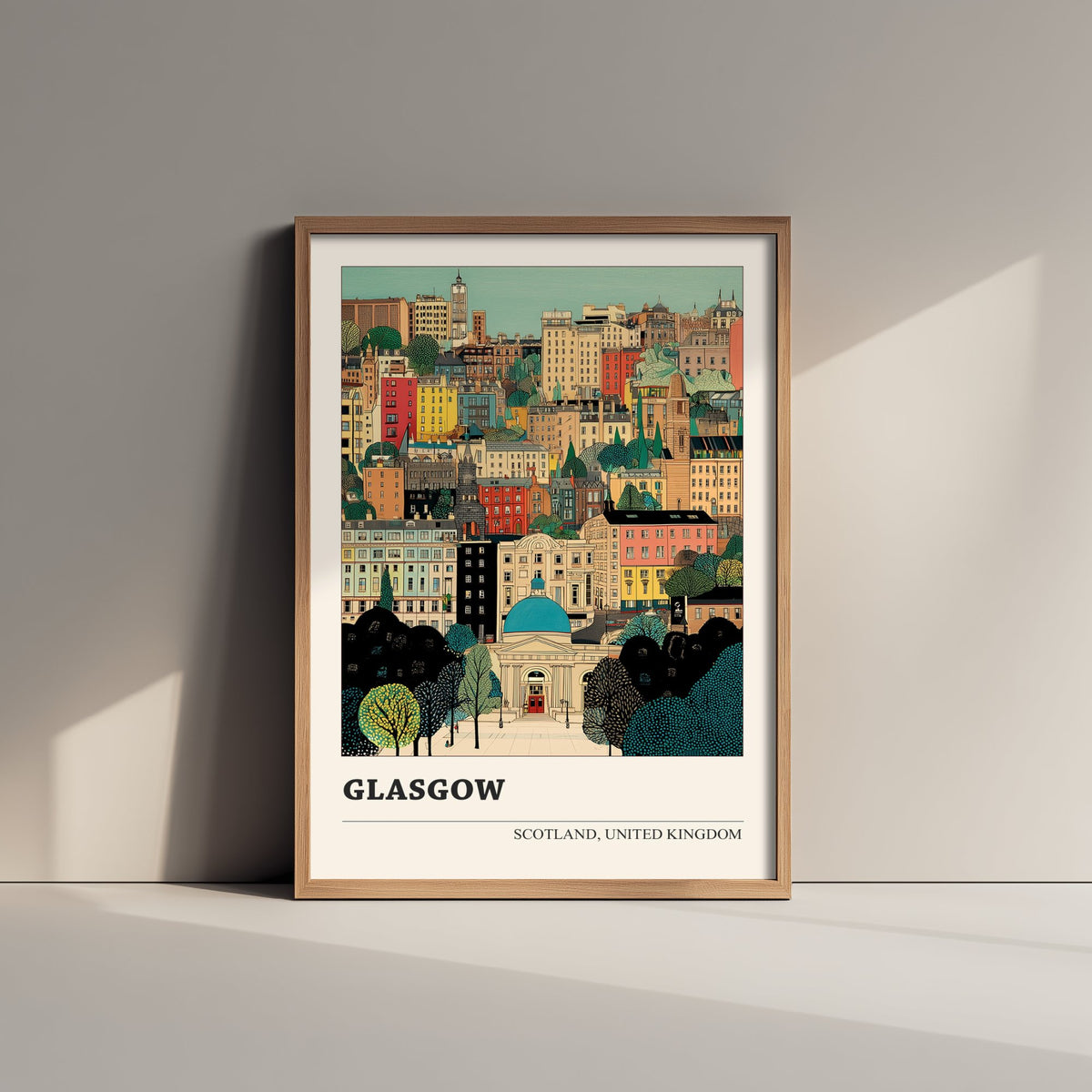 Glasgow Scotland Travel Poster - Folk Art Cityscape Print - Naive City Illustration - Scottish Wall Art 2/3
