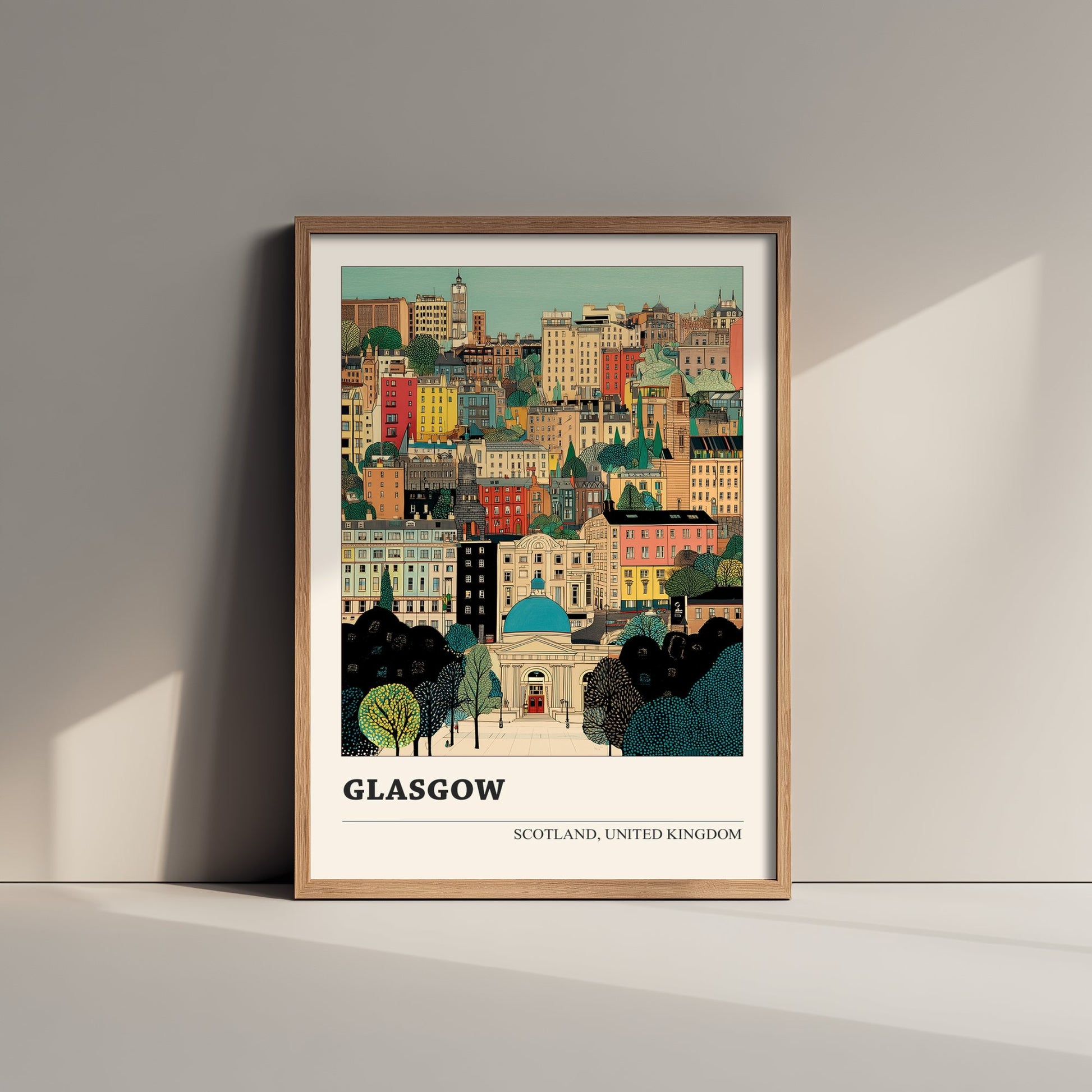Glasgow Scotland Travel Poster - Folk Art Cityscape Print - Naive City Illustration - Scottish Wall Art 2/3
