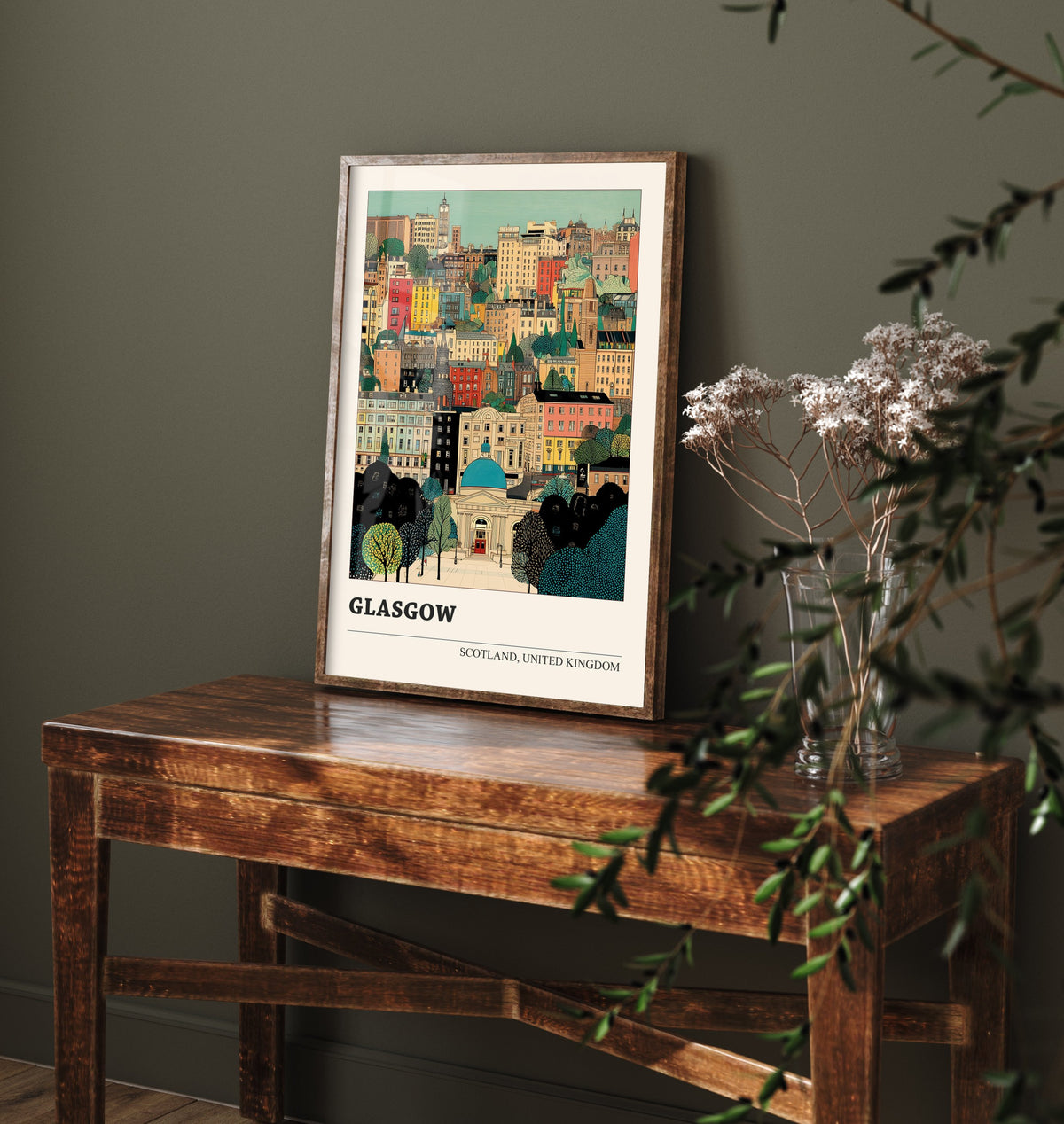 Glasgow Scotland Travel Poster - Folk Art Cityscape Print - Naive City Illustration - Scottish Wall Art 2/3