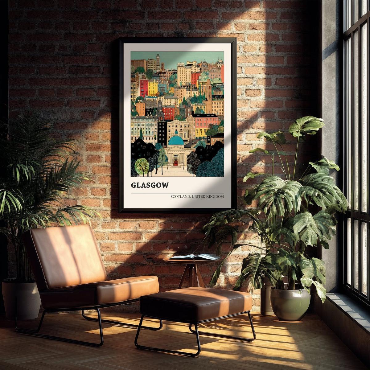 Glasgow Scotland Travel Poster - Folk Art Cityscape Print - Naive City Illustration - Scottish Wall Art 2/3