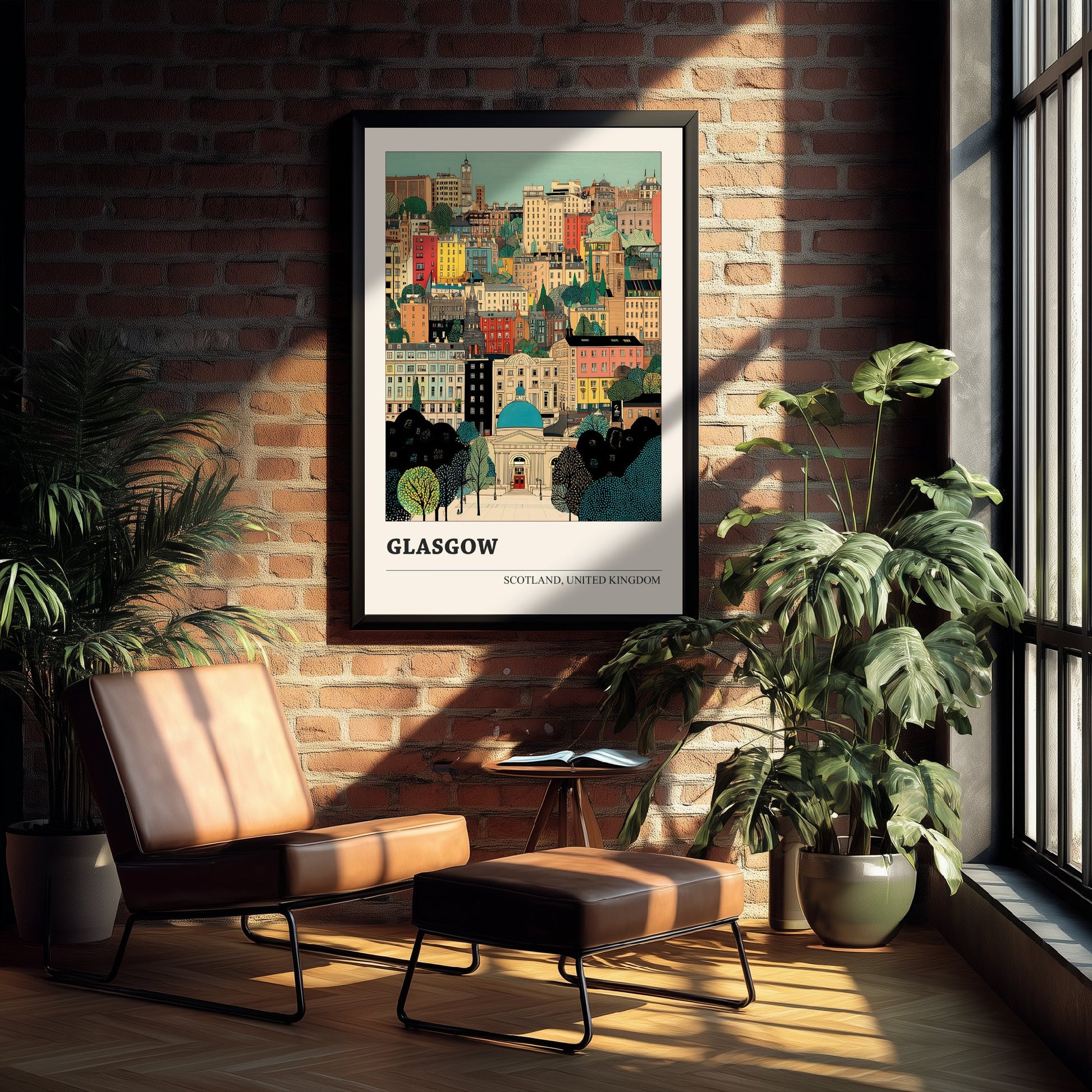 Glasgow Scotland Travel Poster - Folk Art Cityscape Print - Naive City Illustration - Scottish Wall Art 2/3