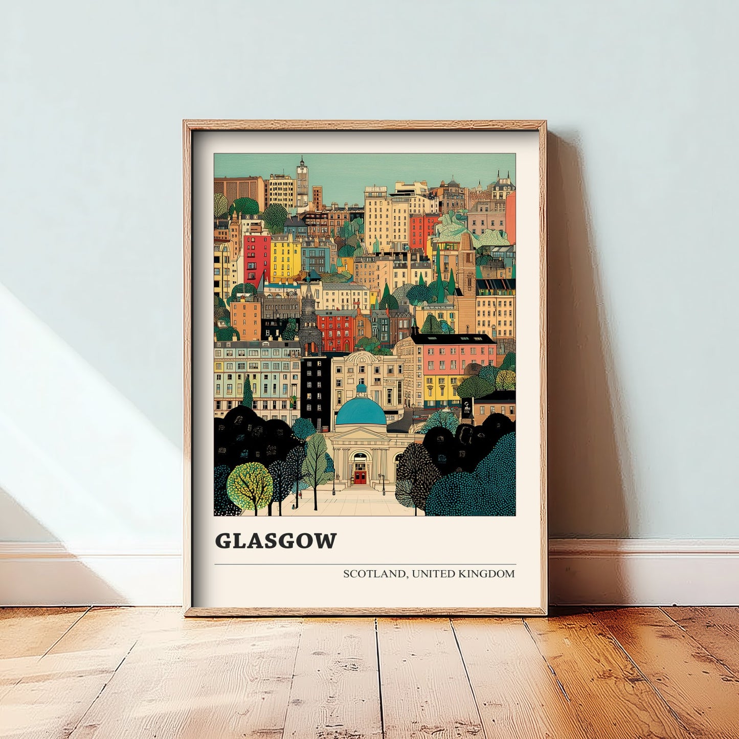 Glasgow Scotland Travel Poster - Folk Art Cityscape Print - Naive City Illustration - Scottish Wall Art 2/3