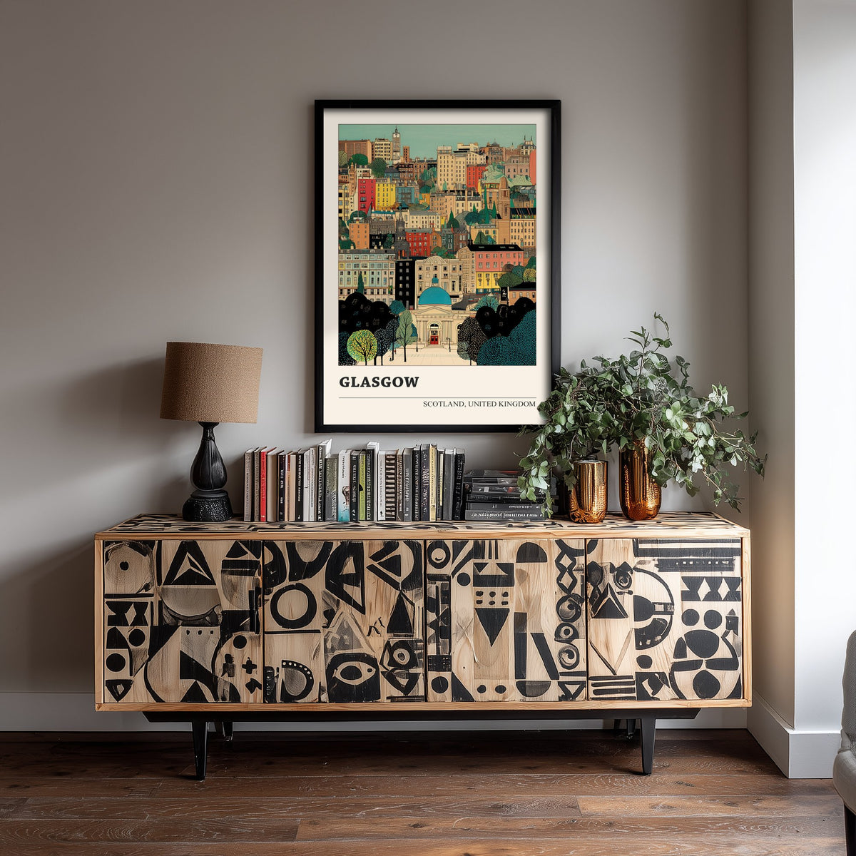 Glasgow Scotland Travel Poster - Folk Art Cityscape Print - Naive City Illustration - Scottish Wall Art 2/3