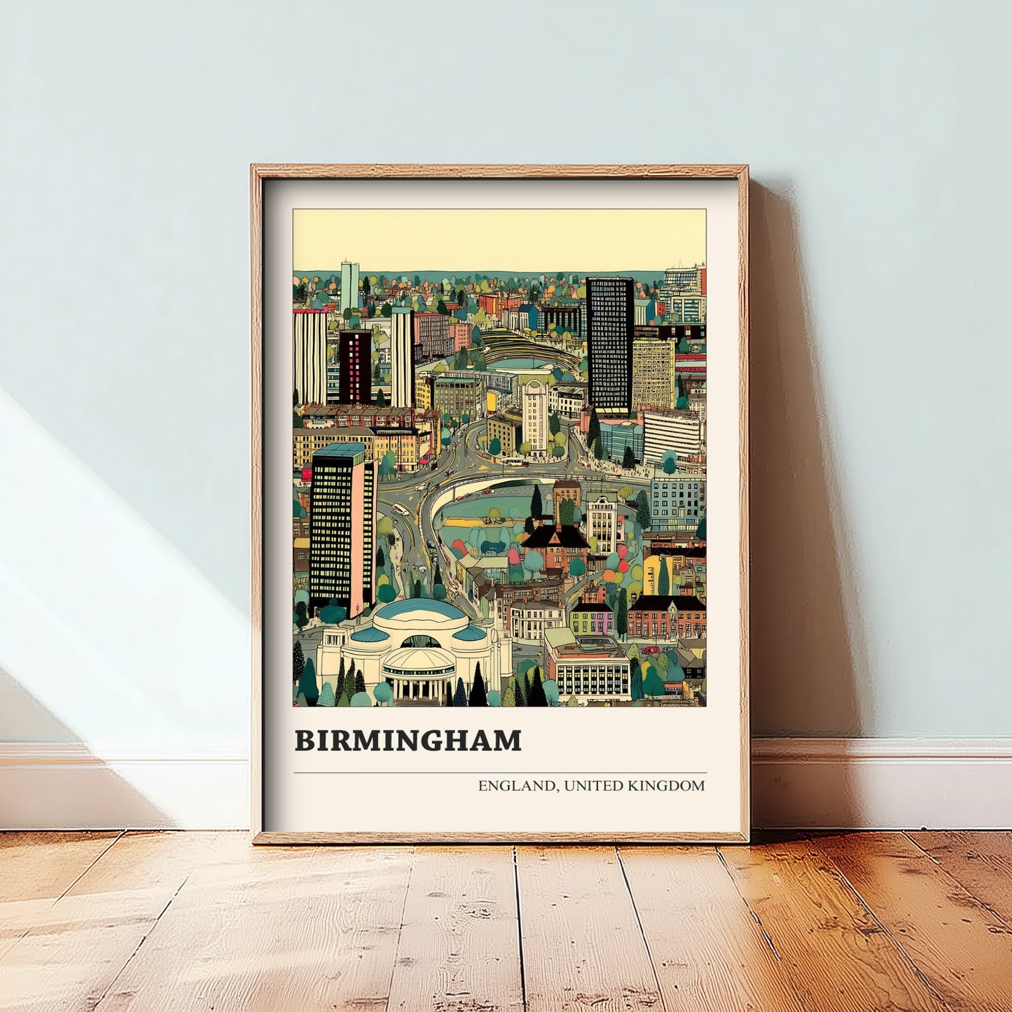 Birmingham England Travel Poster - Folk Art Cityscape Print - Naive City Illustration - Brummie Wall Art 3/3