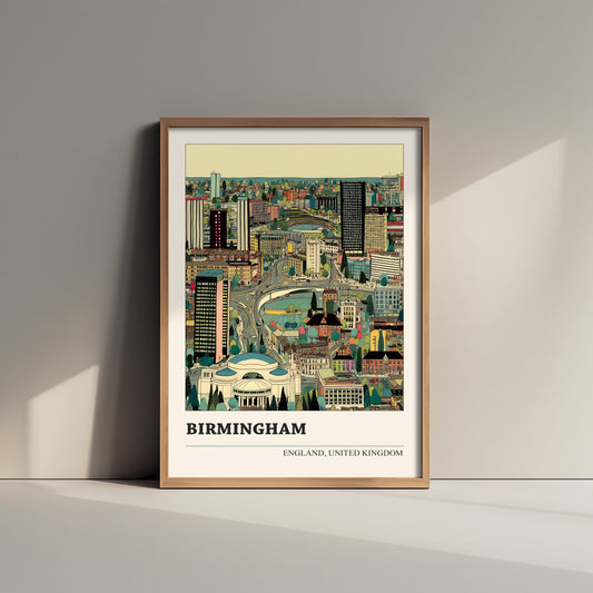 Birmingham England Travel Poster - Folk Art Cityscape Print - Naive City Illustration - Brummie Wall Art 3/3