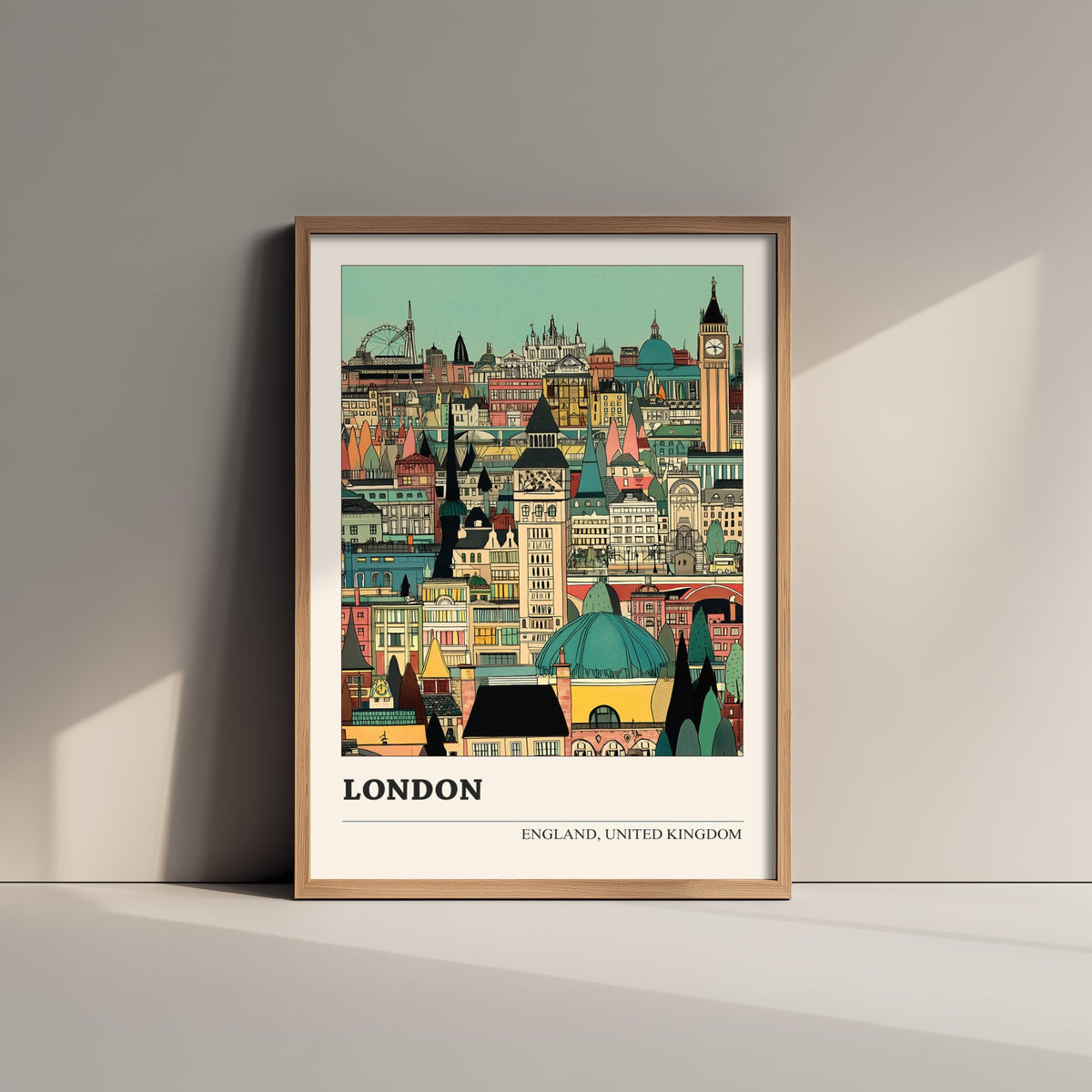 London England Travel Poster - Folk Art Cityscape Print - Naive City Illustration - Big Ben Skyline Art 2/3