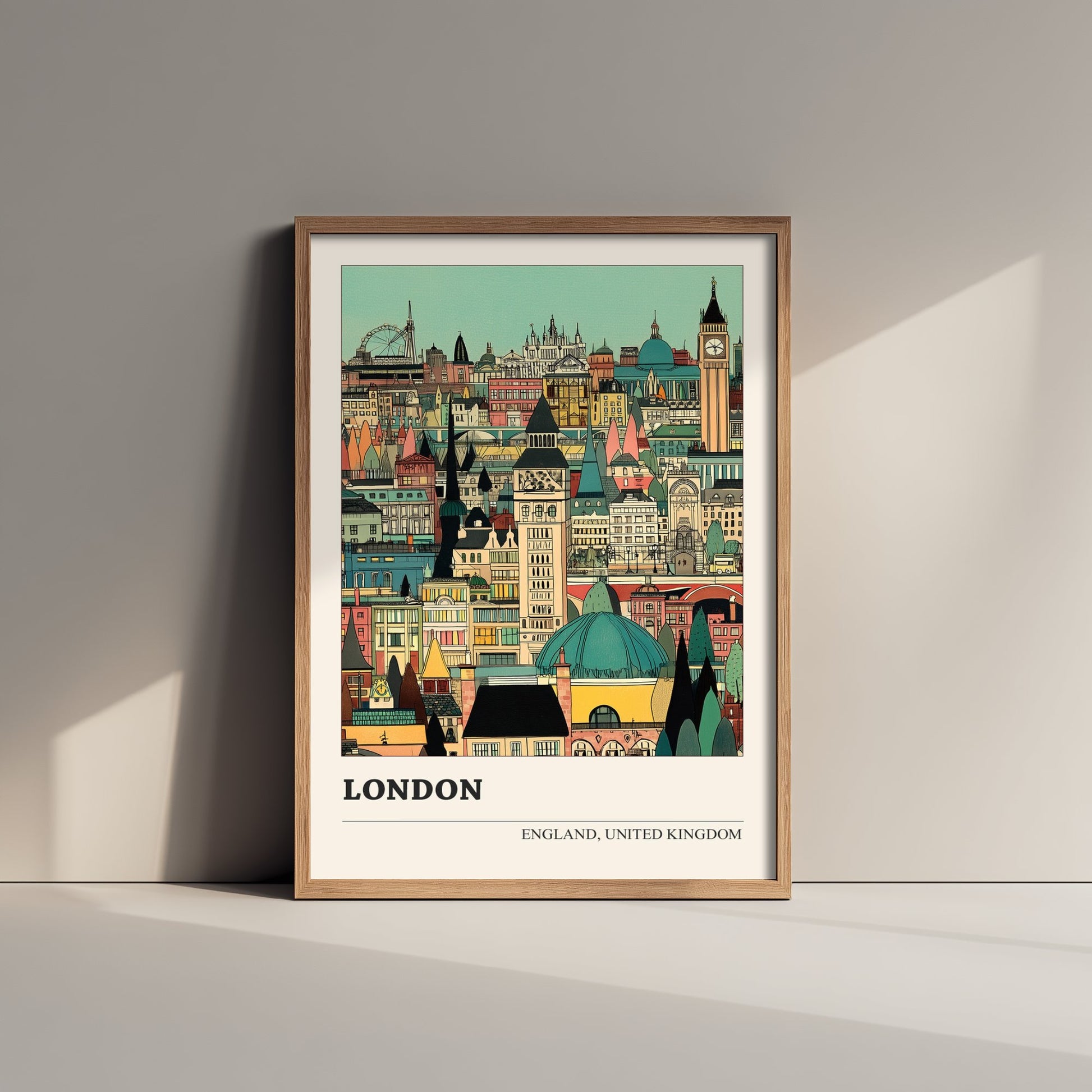 London England Travel Poster - Folk Art Cityscape Print - Naive City Illustration - Big Ben Skyline Art 2/3