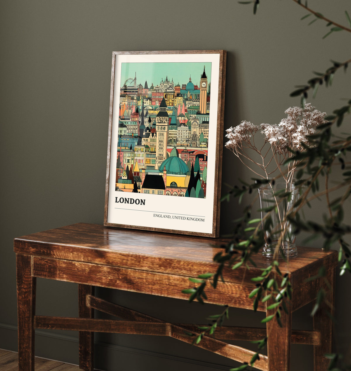 London England Travel Poster - Folk Art Cityscape Print - Naive City Illustration - Big Ben Skyline Art 2/3