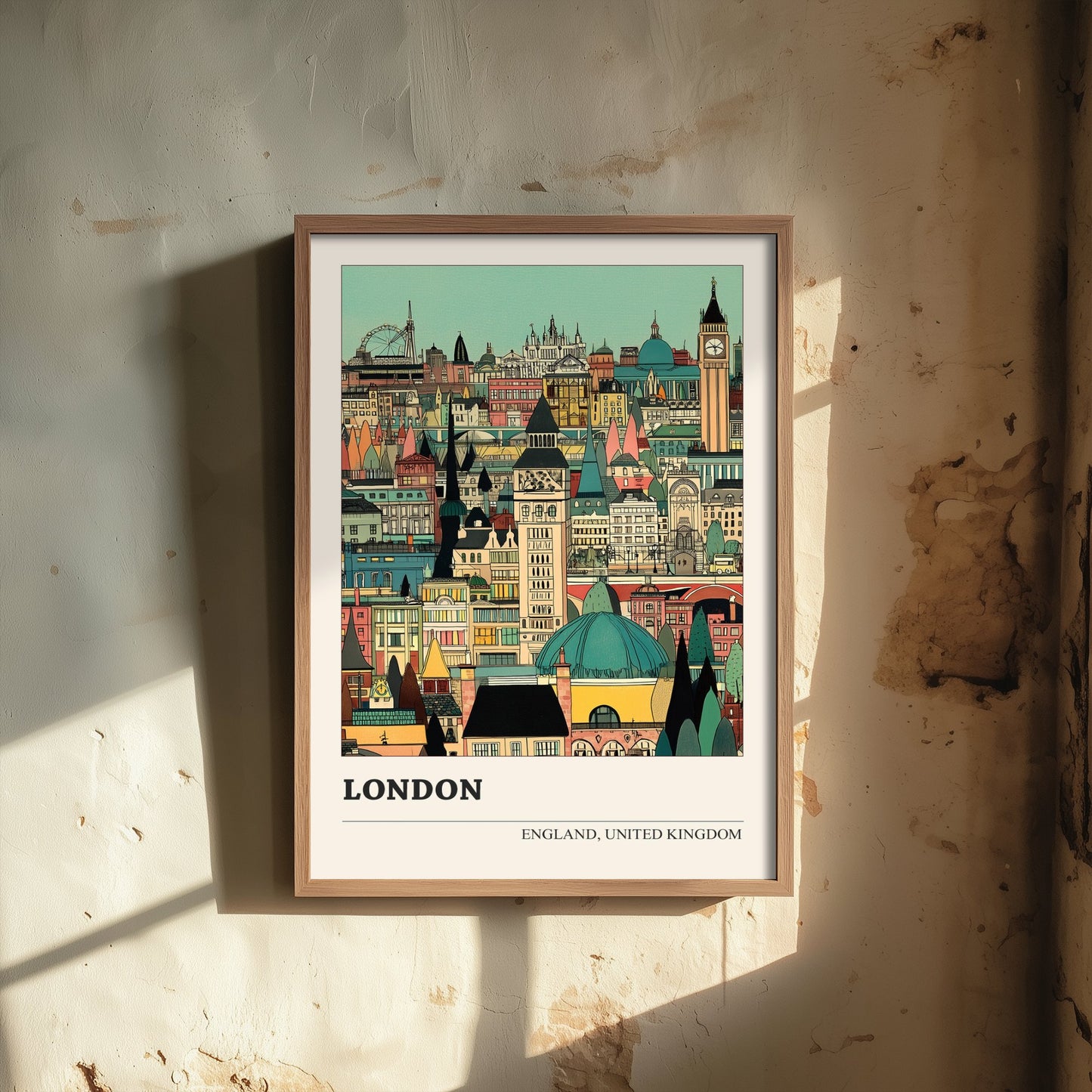London England Travel Poster - Folk Art Cityscape Print - Naive City Illustration - Big Ben Skyline Art 2/3