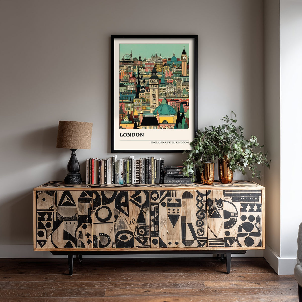 London England Travel Poster - Folk Art Cityscape Print - Naive City Illustration - Big Ben Skyline Art 2/3