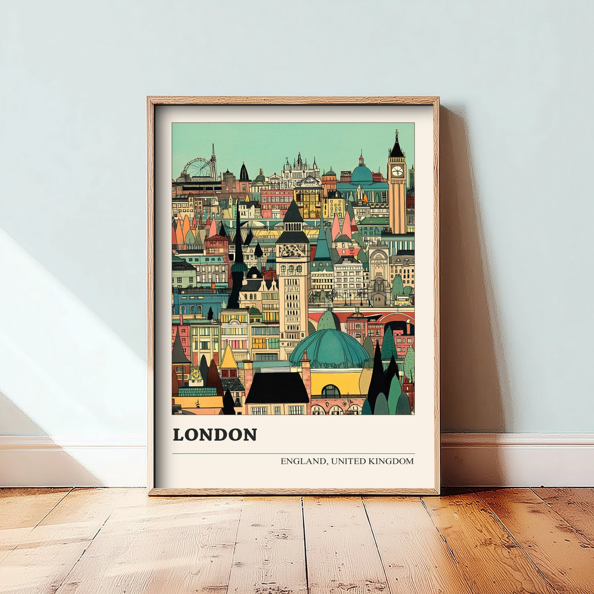 London England Travel Poster - Folk Art Cityscape Print - Naive City Illustration - Big Ben Skyline Art 2/3