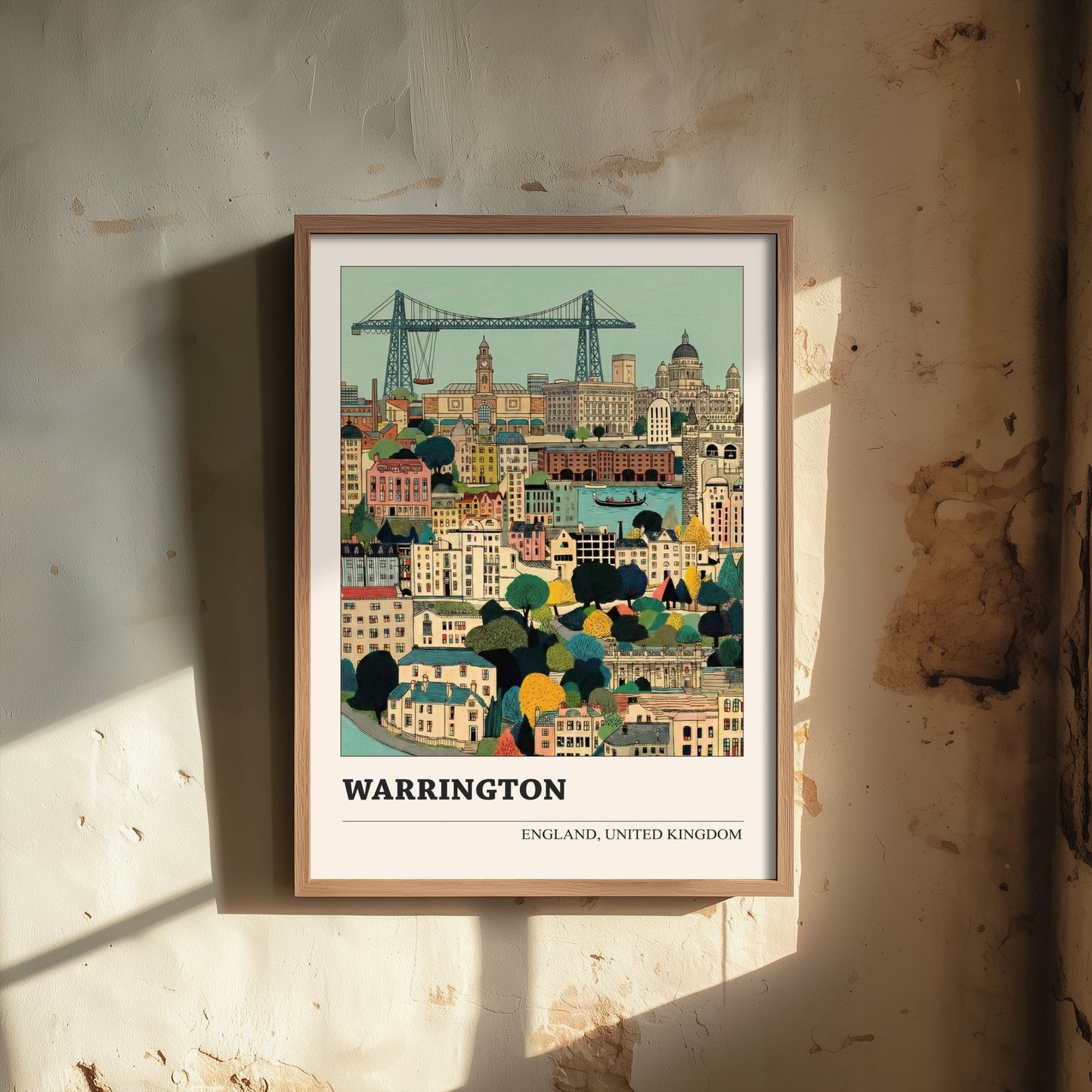 Warrington England Travel Poster - Folk Art City Print - Naive Cityscape Illustration - British Wall Art 1/3