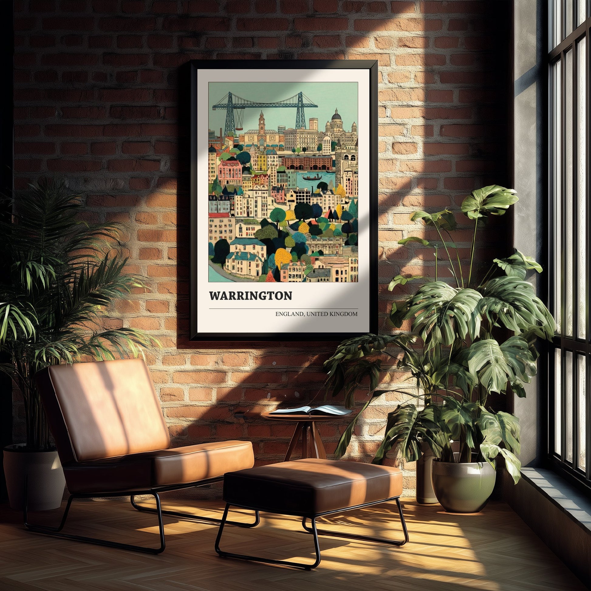 Warrington England Travel Poster - Folk Art City Print - Naive Cityscape Illustration - British Wall Art 1/3