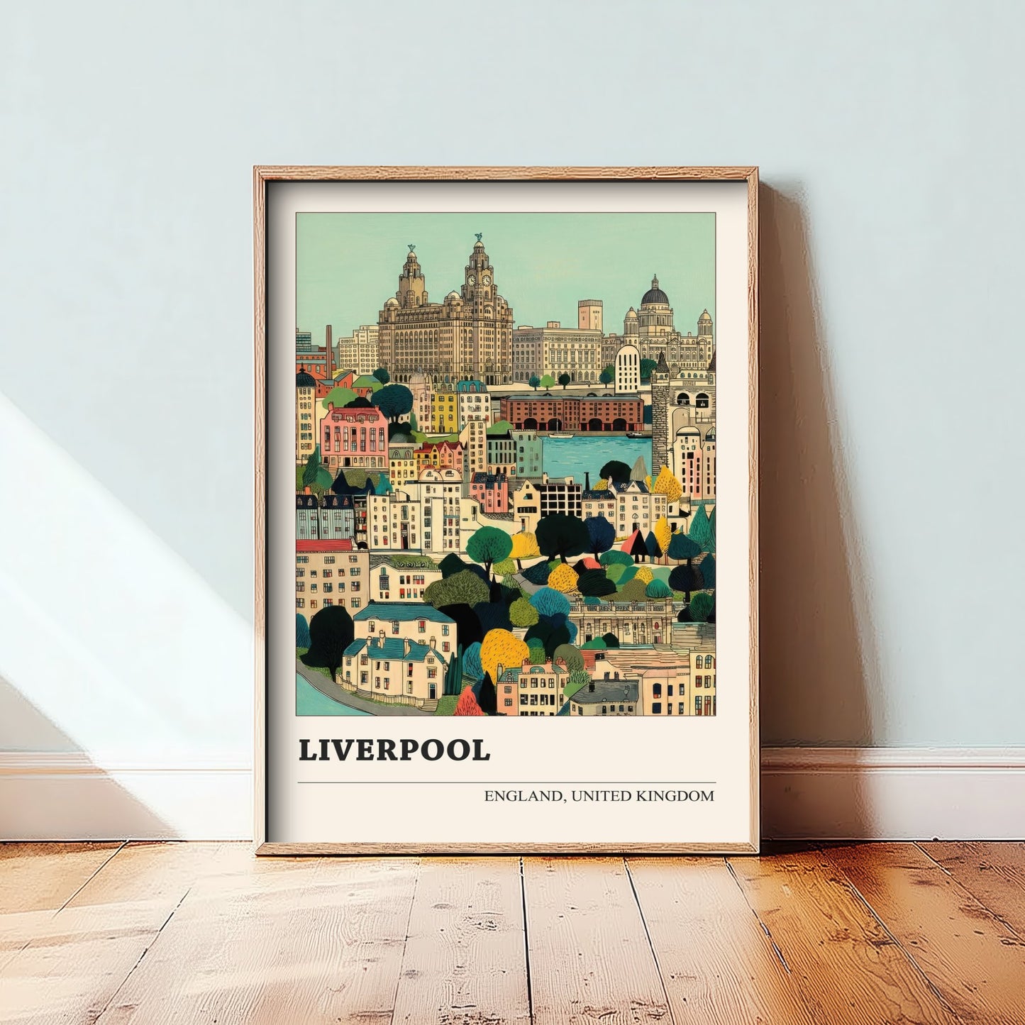 Liverpool England Travel Poster - Folk Art City Print - Naive Cityscape Illustration - Liver Building Art 2/3