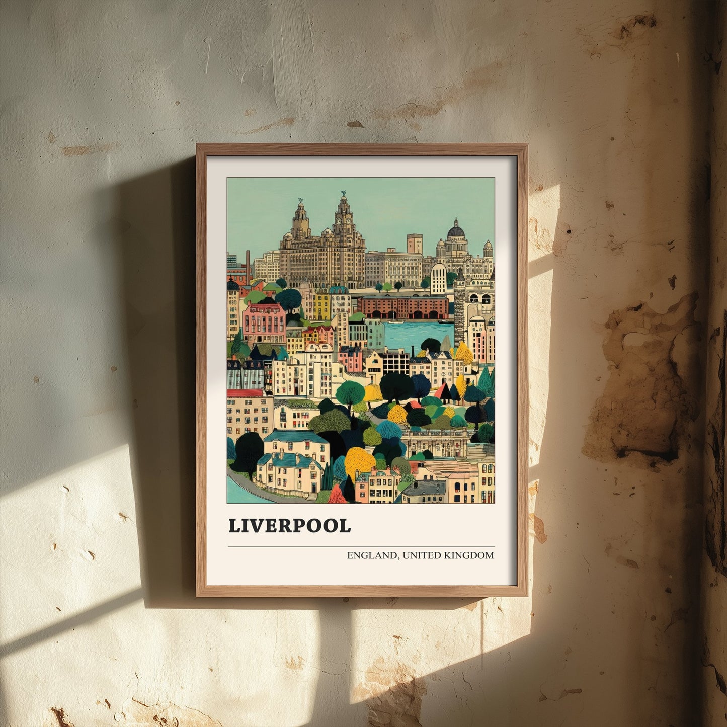 Liverpool England Travel Poster - Folk Art City Print - Naive Cityscape Illustration - Liver Building Art 2/3