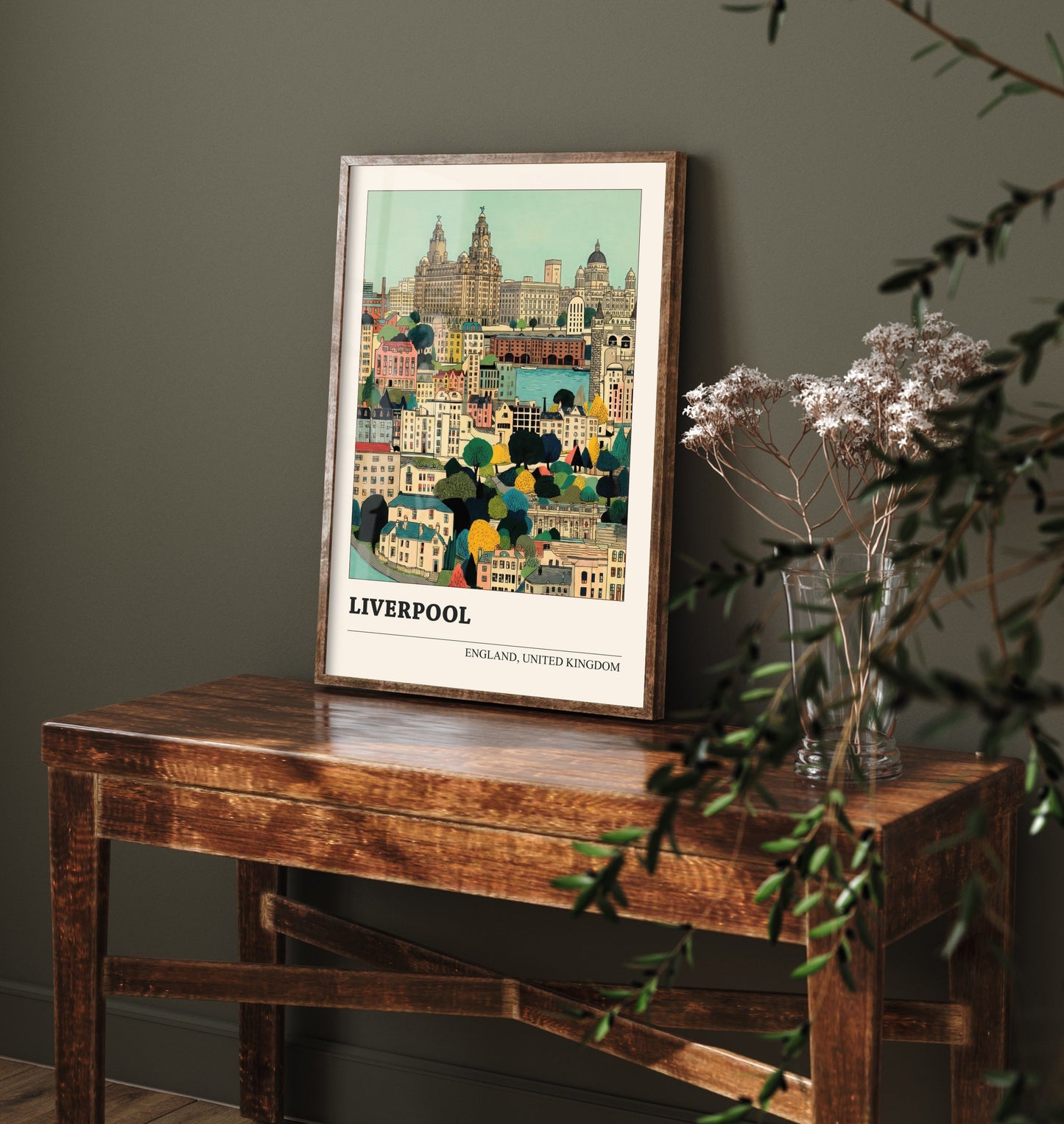 Liverpool England Travel Poster - Folk Art City Print - Naive Cityscape Illustration - Liver Building Art 2/3
