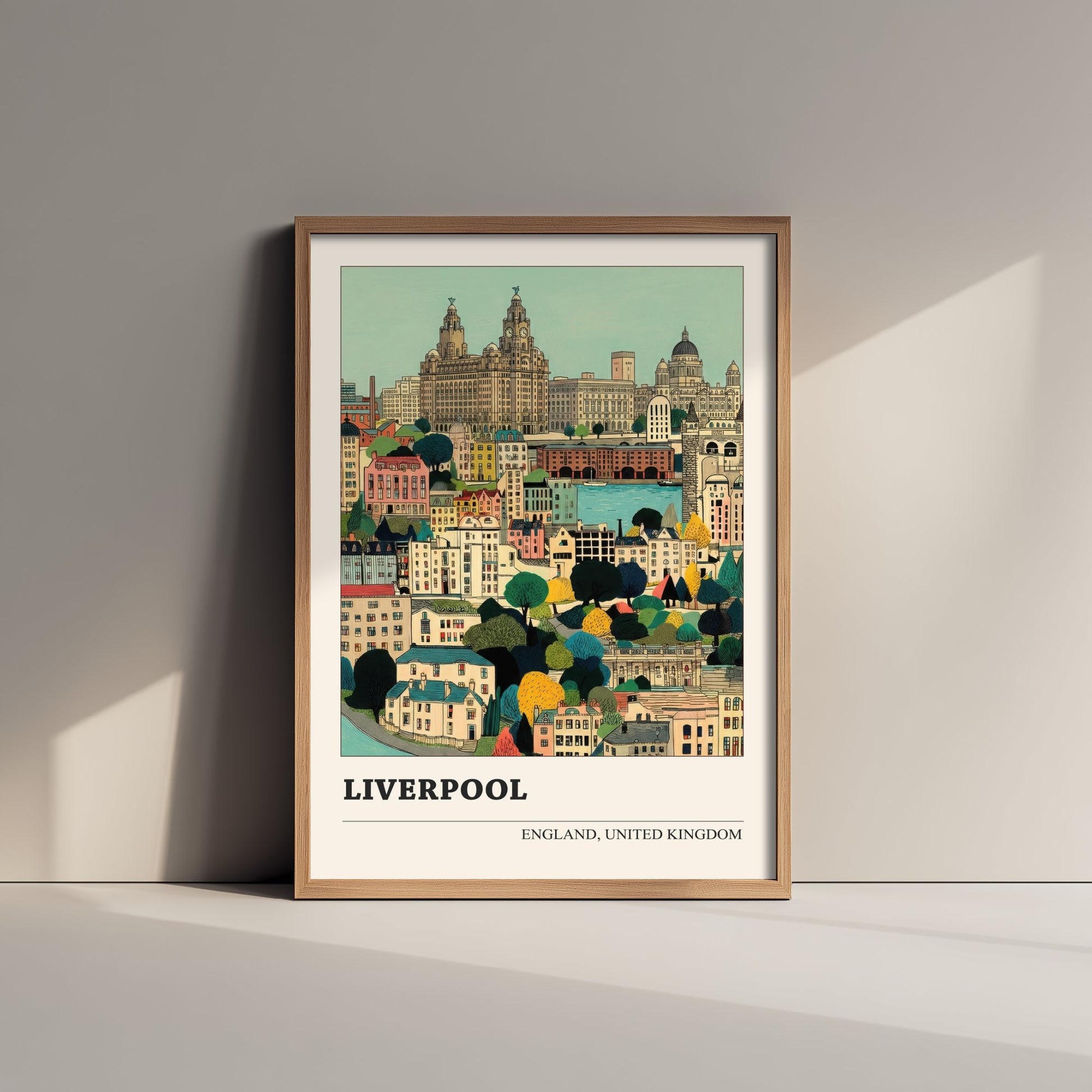 Liverpool England Travel Poster - Folk Art City Print - Naive Cityscape Illustration - Liver Building Art 2/3
