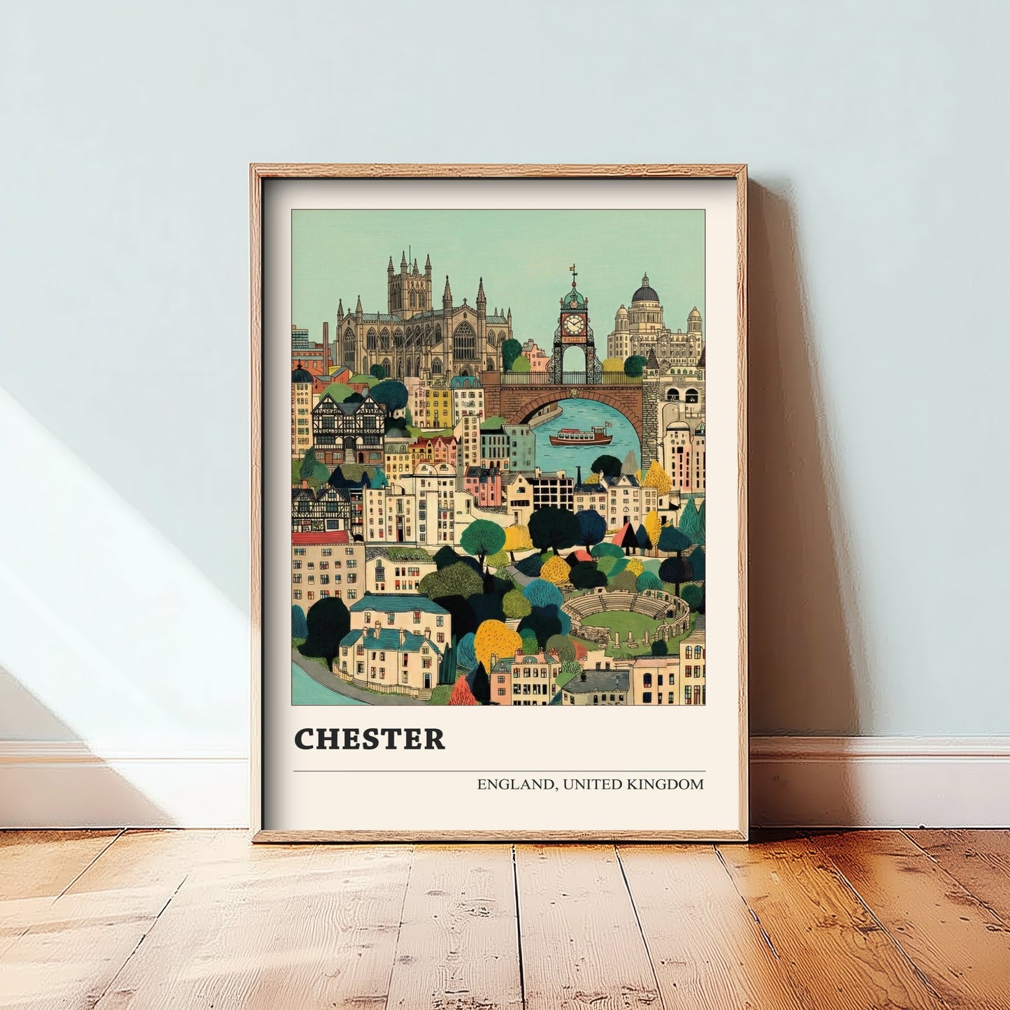 Chester England Travel Poster - Folk Art City Print - Naive Cityscape Illustration - Cathedral Wall Art 3/3