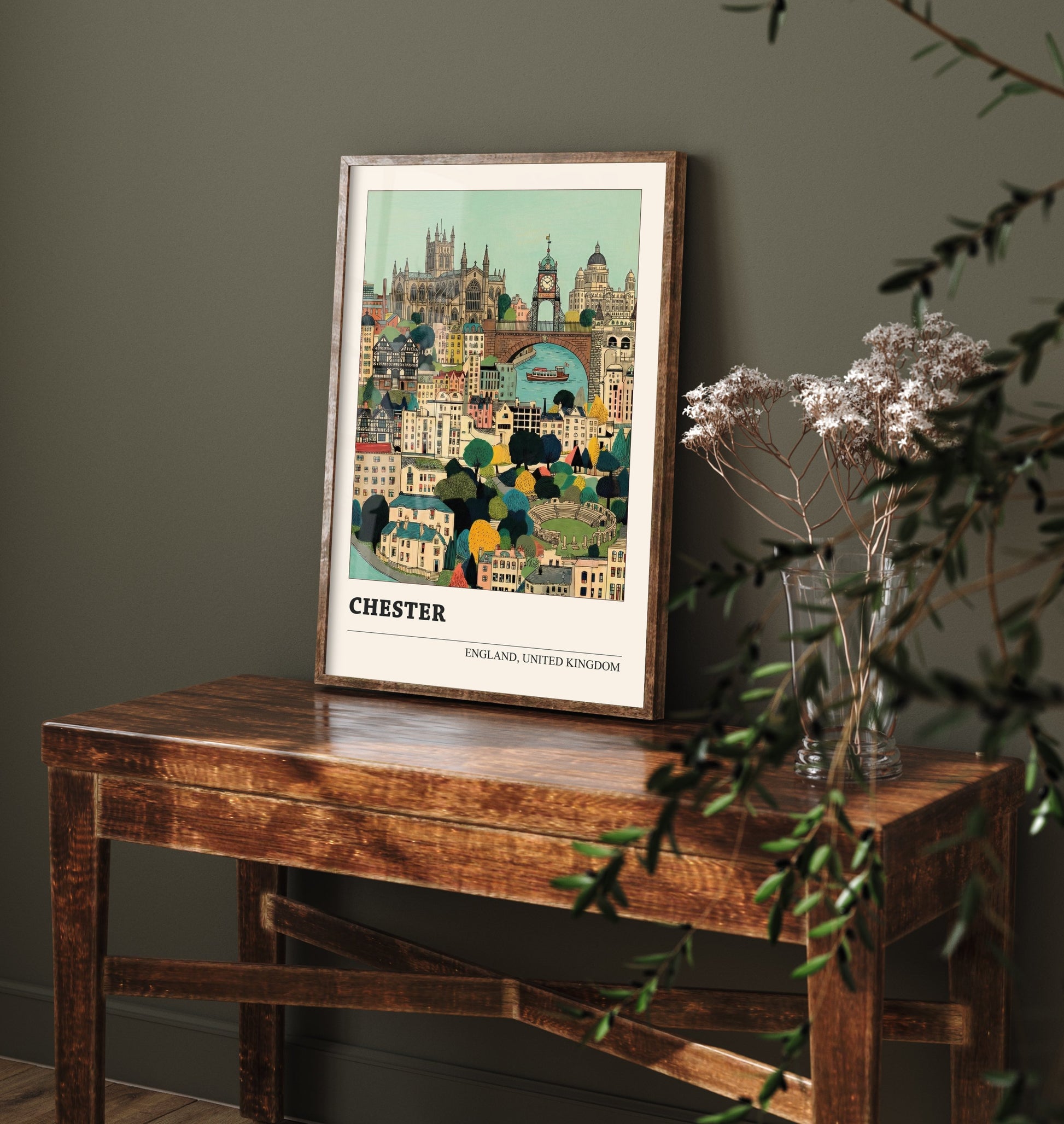 Chester England Travel Poster - Folk Art City Print - Naive Cityscape Illustration - Cathedral Wall Art 3/3