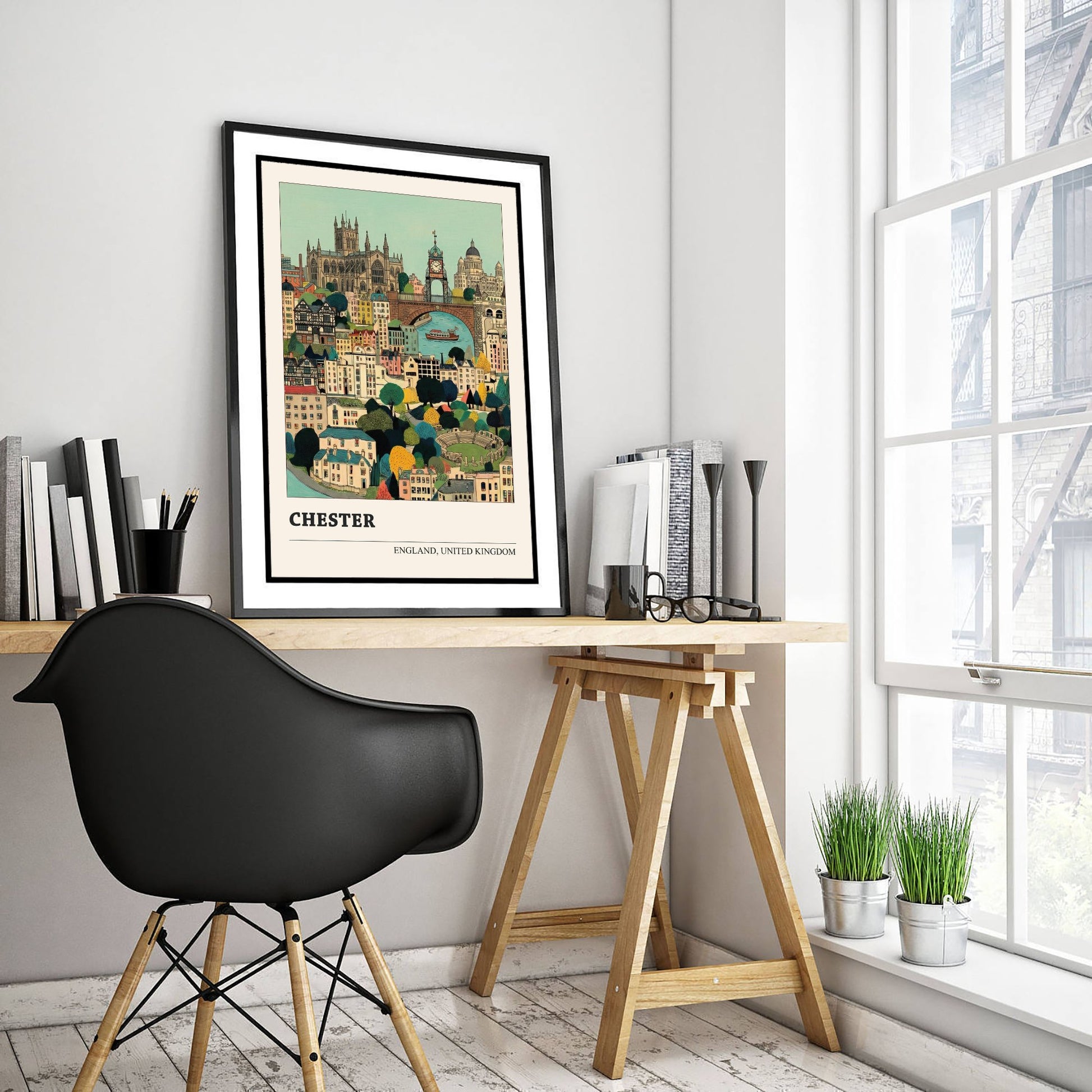 Chester England Travel Poster - Folk Art City Print - Naive Cityscape Illustration - Cathedral Wall Art 3/3