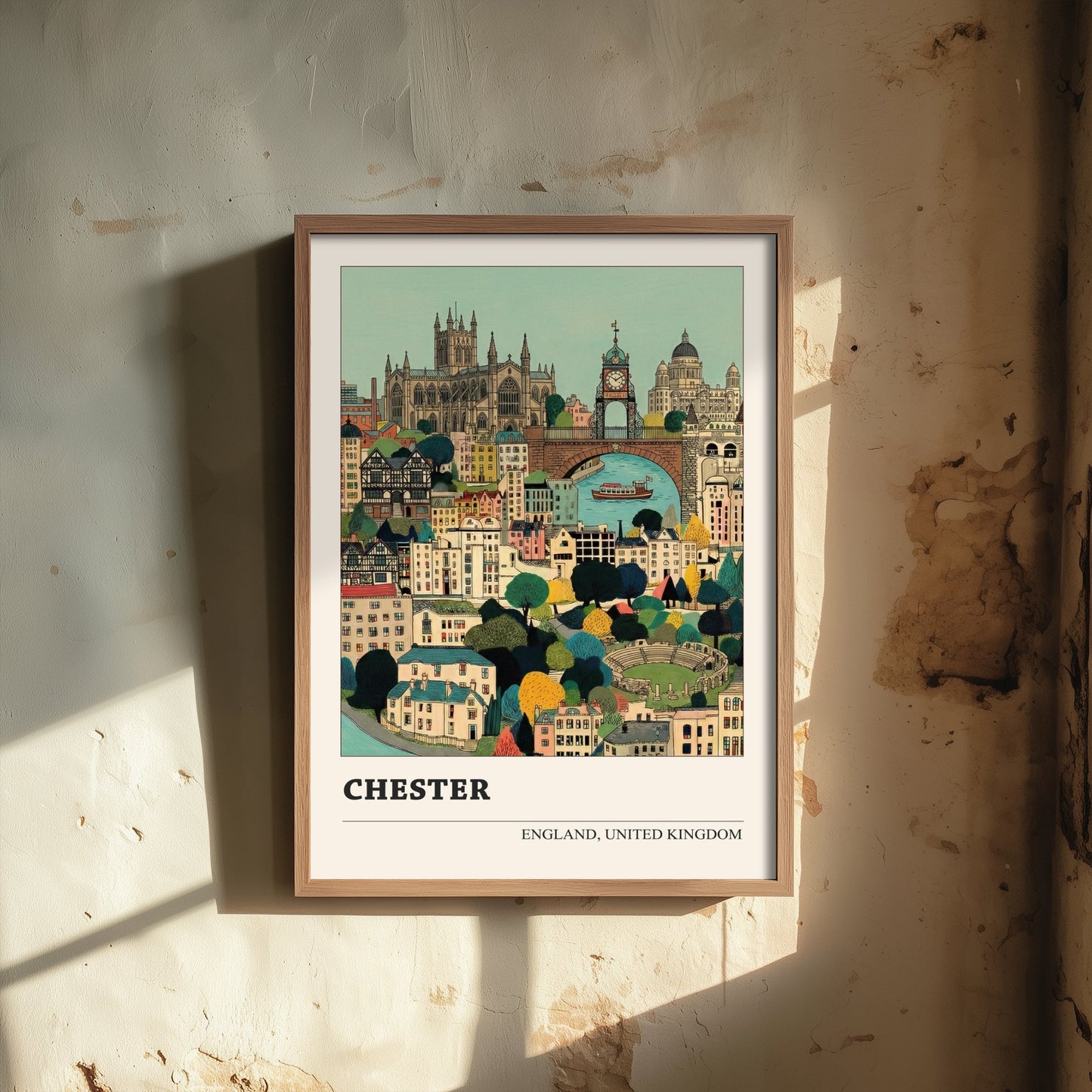 Chester England Travel Poster - Folk Art City Print - Naive Cityscape Illustration - Cathedral Wall Art 3/3