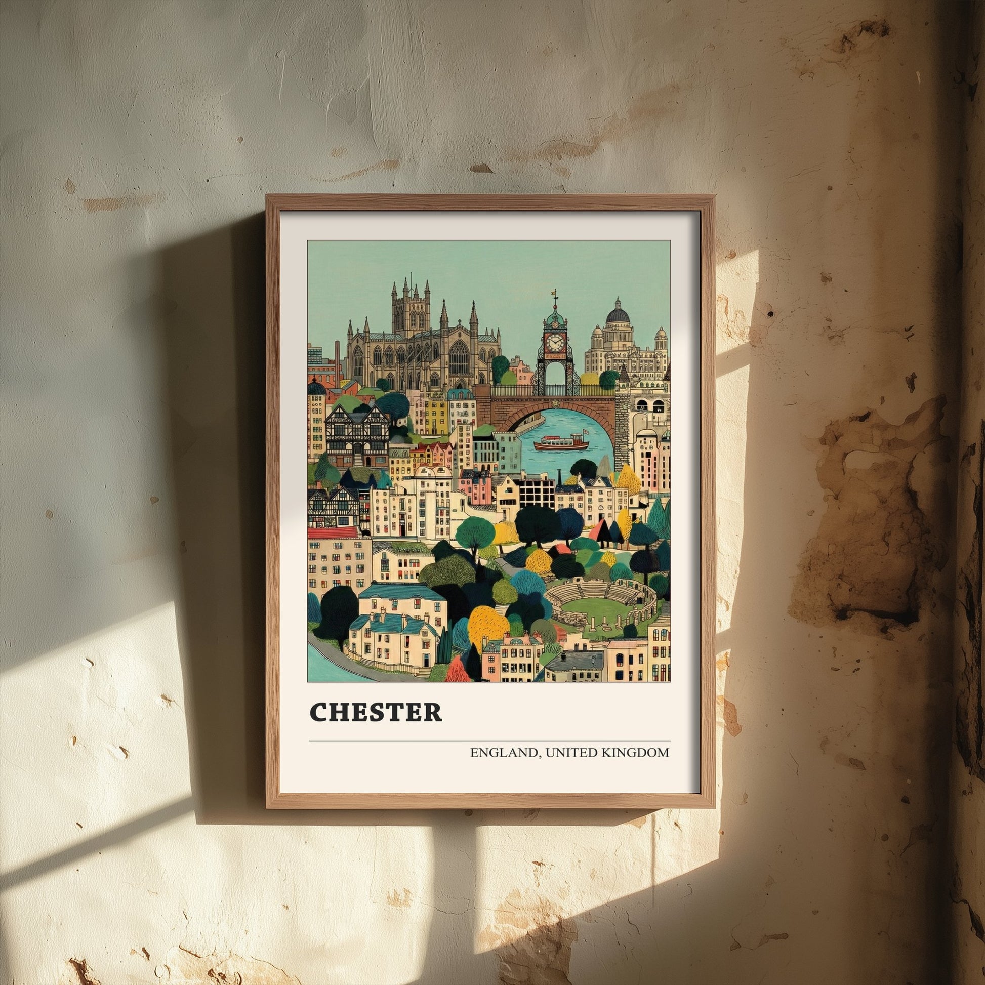 Chester England Travel Poster - Folk Art City Print - Naive Cityscape Illustration - Cathedral Wall Art 3/3