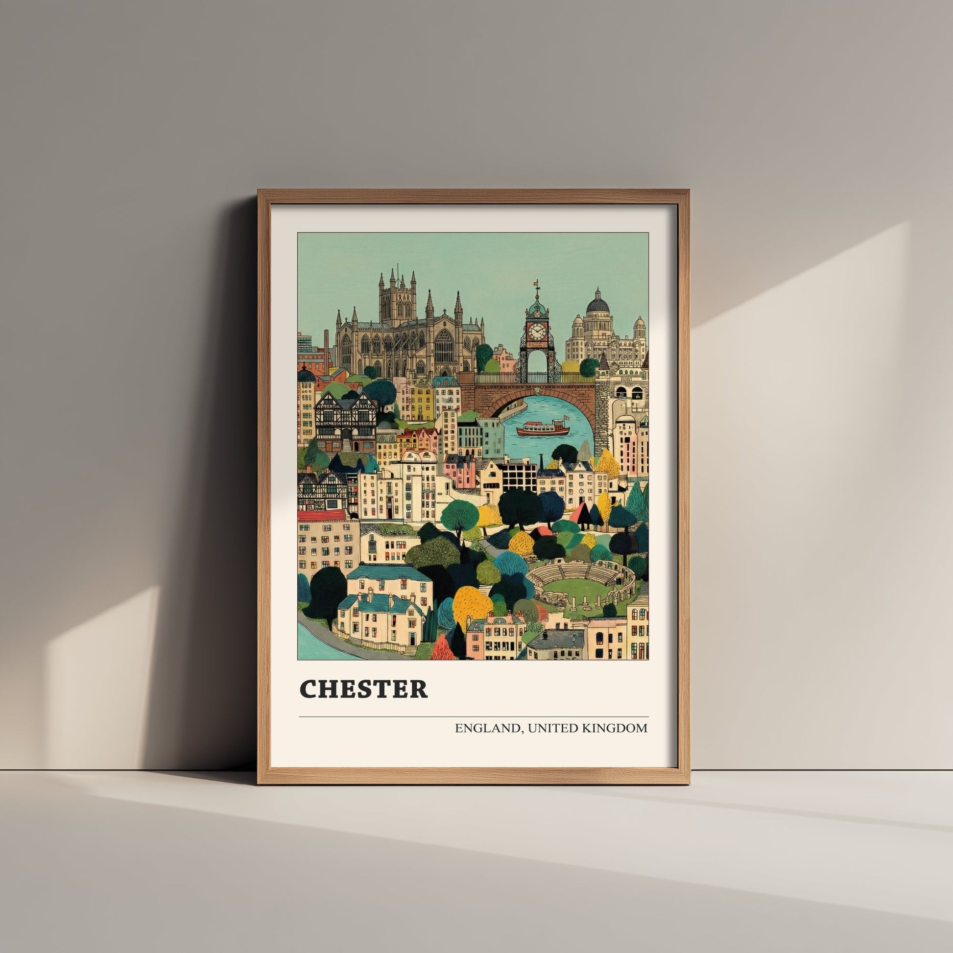 Chester England Travel Poster - Folk Art City Print - Naive Cityscape Illustration - Cathedral Wall Art 3/3