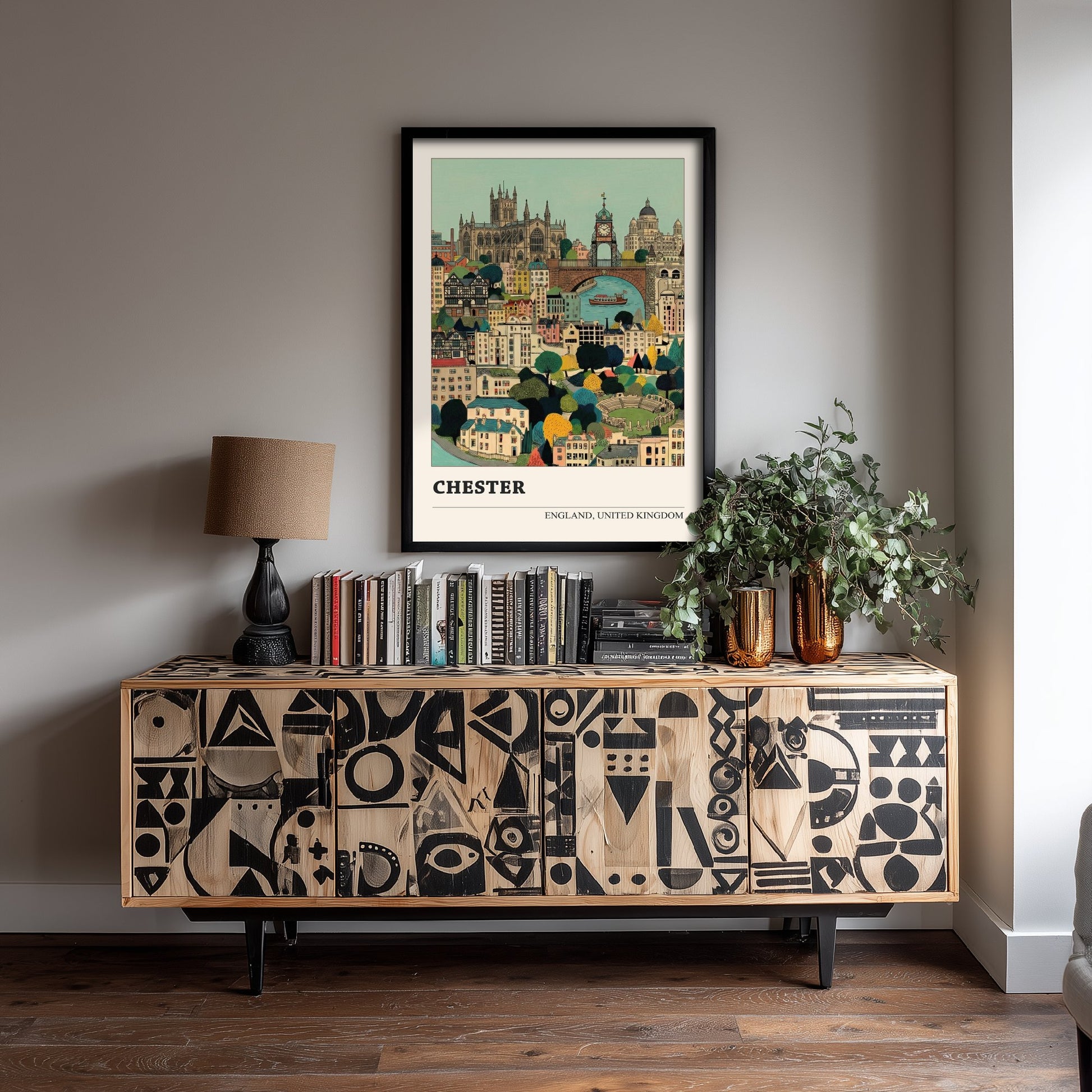 Chester England Travel Poster - Folk Art City Print - Naive Cityscape Illustration - Cathedral Wall Art 3/3