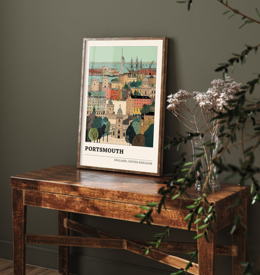 Portsmouth Travel Poster - Spinnaker Tower and Historic Dockyard Art Print - Storybook England Illustration V2 1/3