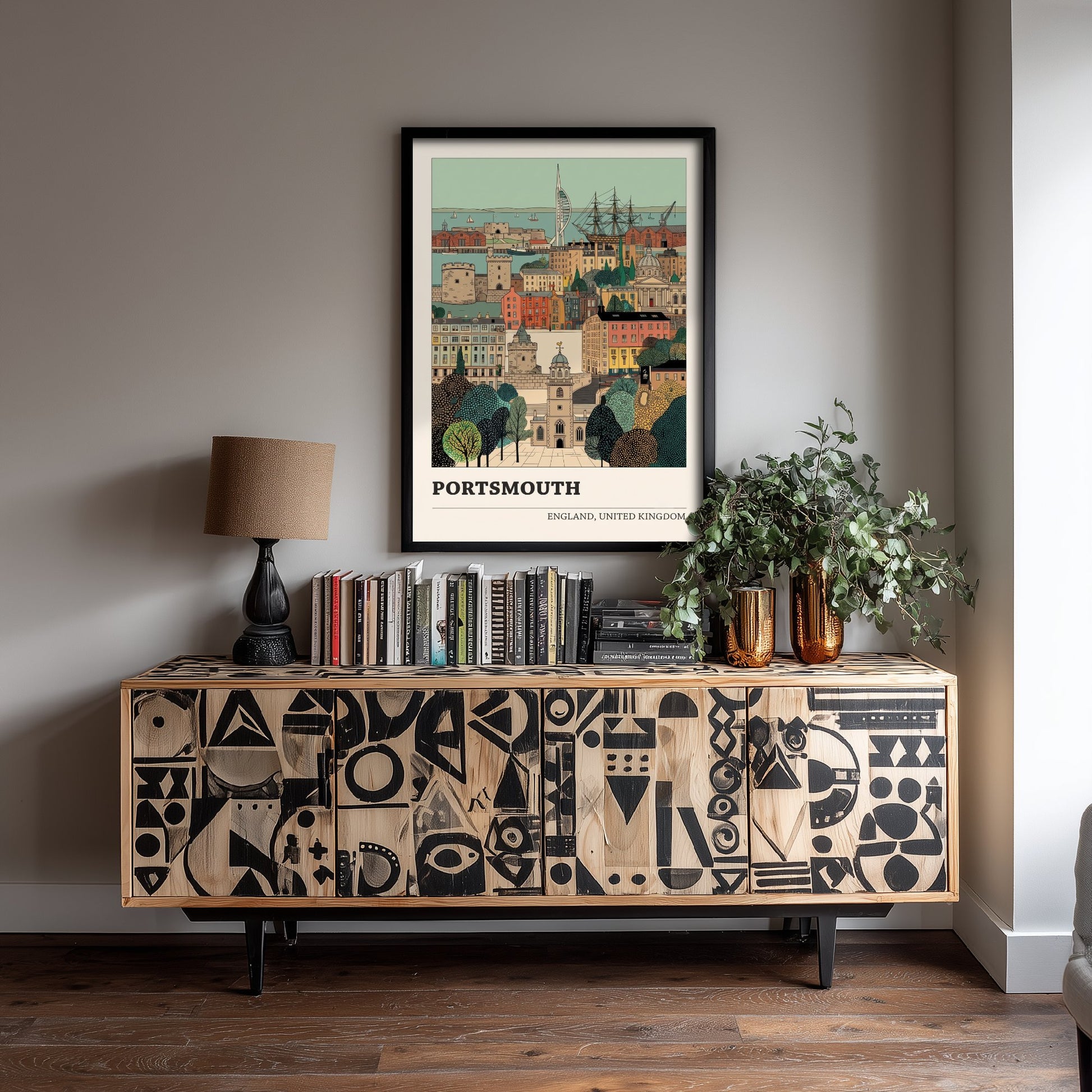 Portsmouth Travel Poster - Spinnaker Tower and Historic Dockyard Art Print - Storybook England Illustration V2 1/3