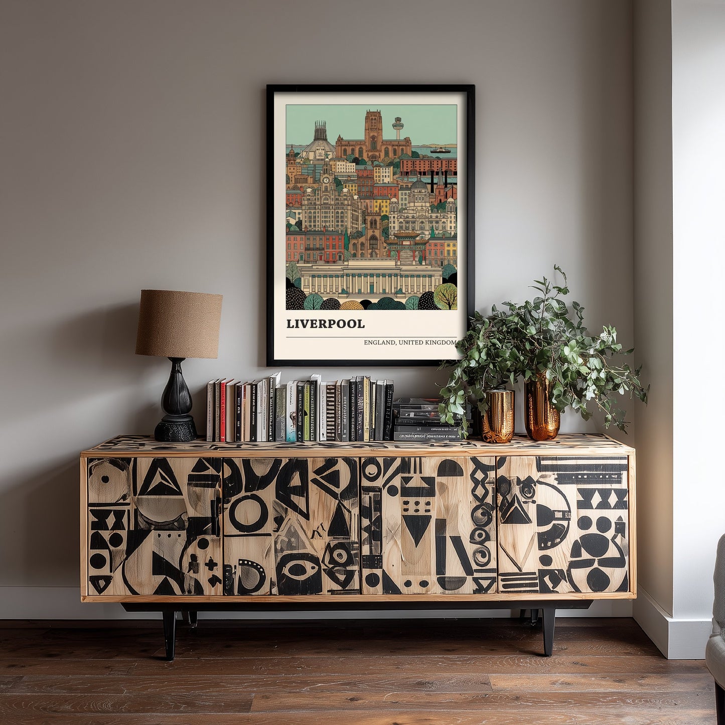 Liverpool Cityscape Art Print - Two Cathedrals and Liver Building Poster - Detailed Storybook Illustration V2 2/3