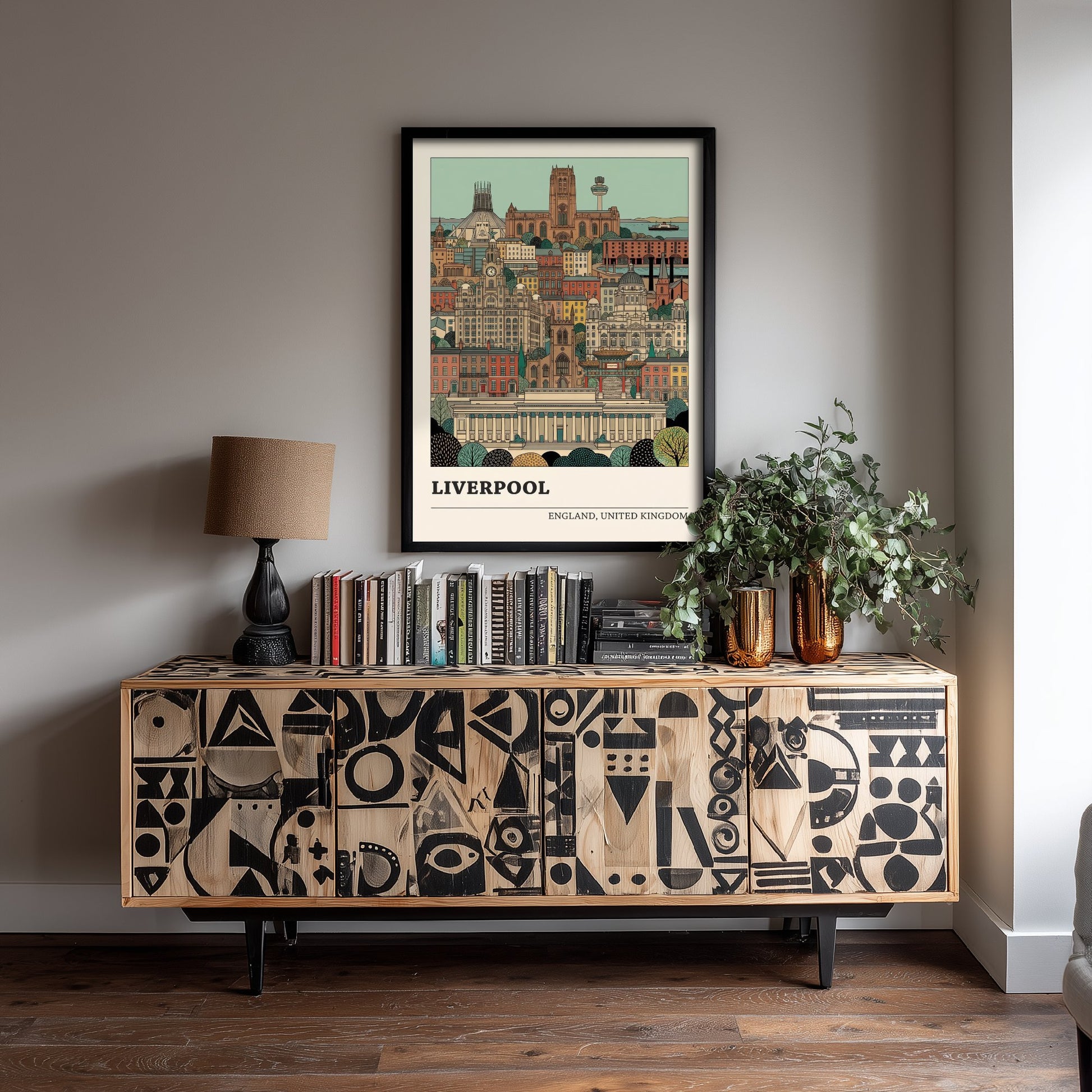 Liverpool Cityscape Art Print - Two Cathedrals and Liver Building Poster - Detailed Storybook Illustration V2 2/3