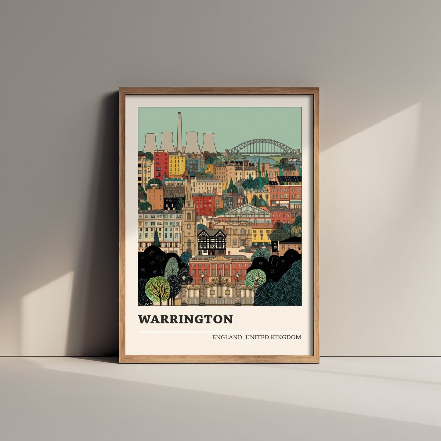 Warrington Travel Poster - Town Hall Golden Gates and Transporter Bridge Art Print - Storybook Cheshire Illustration V2 3/3