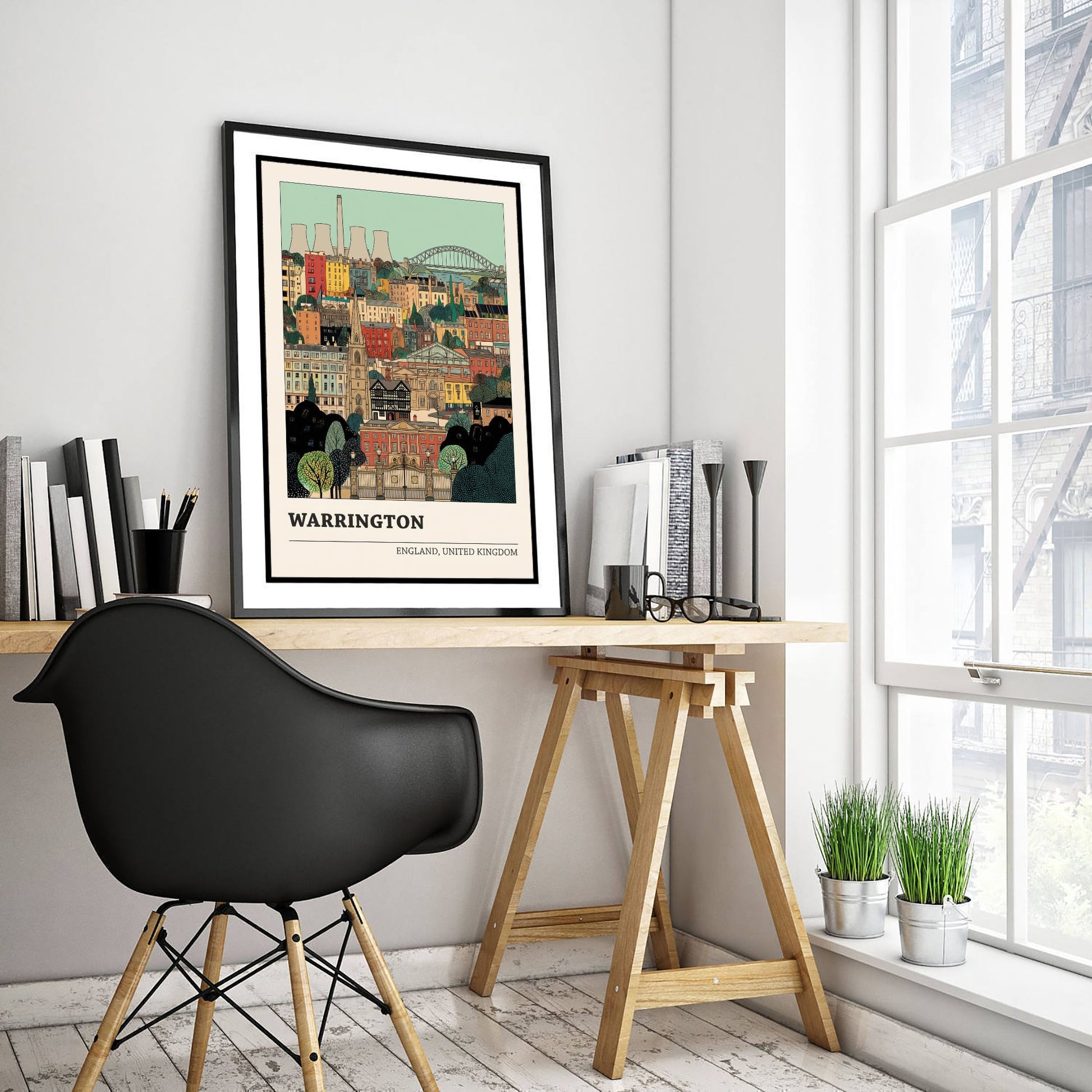 Warrington Travel Poster - Town Hall Golden Gates and Transporter Bridge Art Print - Storybook Cheshire Illustration V2 3/3