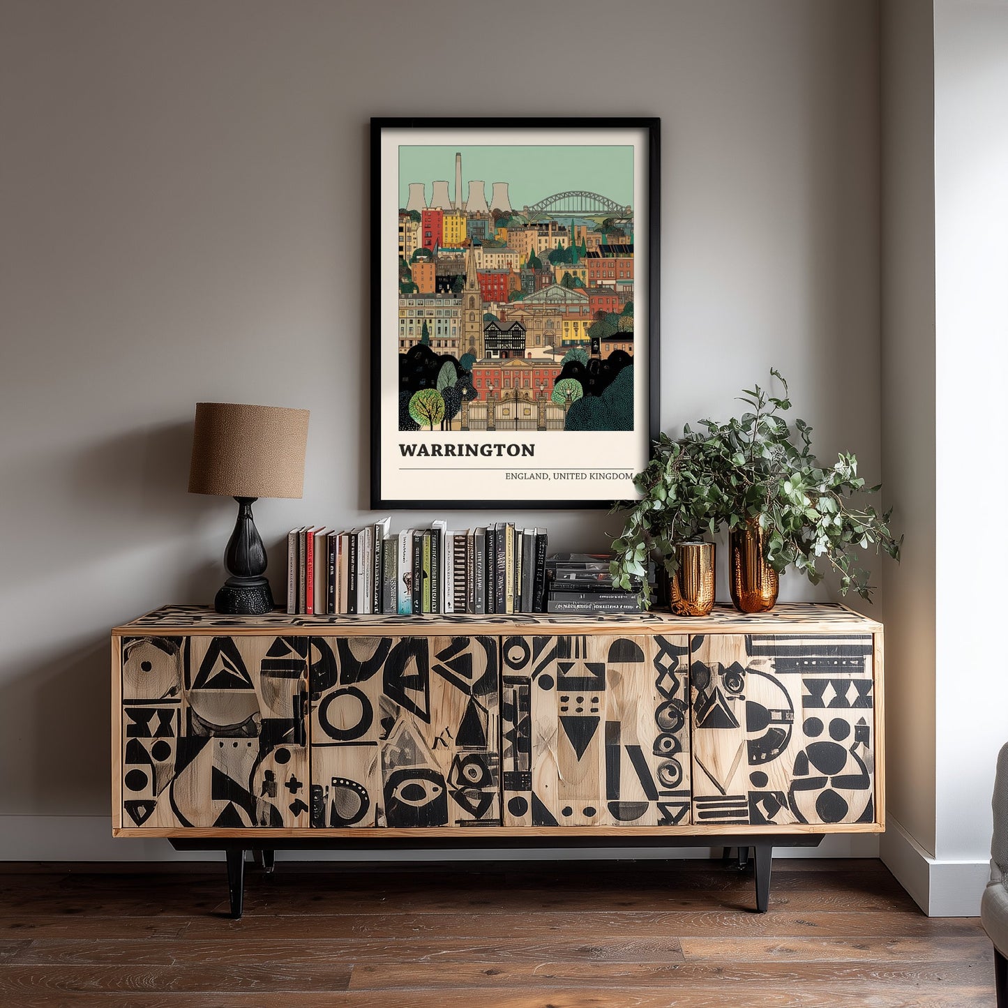 Warrington Travel Poster - Town Hall Golden Gates and Transporter Bridge Art Print - Storybook Cheshire Illustration V2 3/3