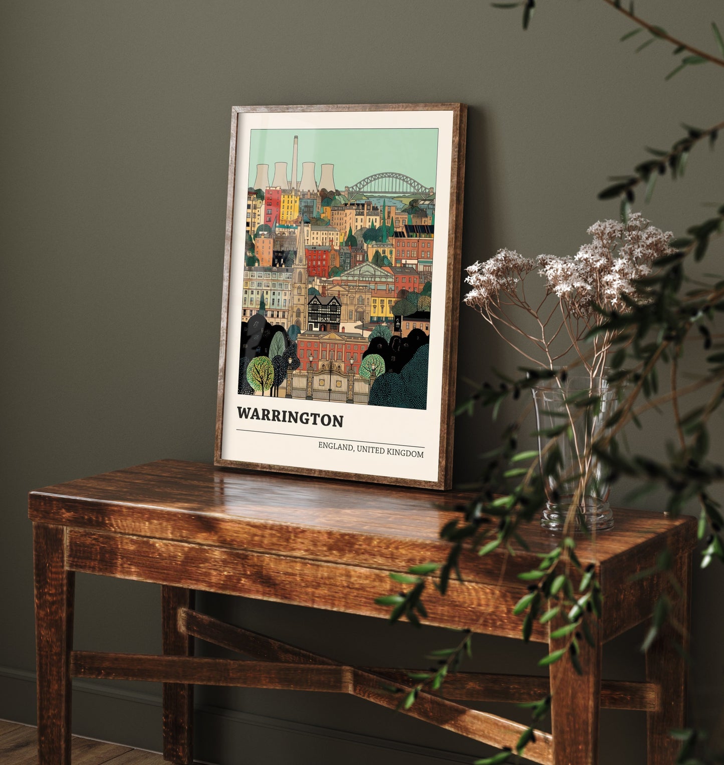 Warrington Travel Poster - Town Hall Golden Gates and Transporter Bridge Art Print - Storybook Cheshire Illustration V2 3/3