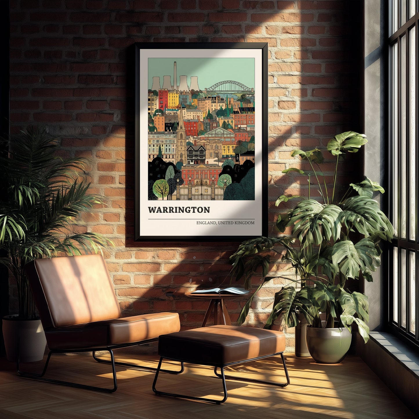 Warrington Travel Poster - Town Hall Golden Gates and Transporter Bridge Art Print - Storybook Cheshire Illustration V2 3/3