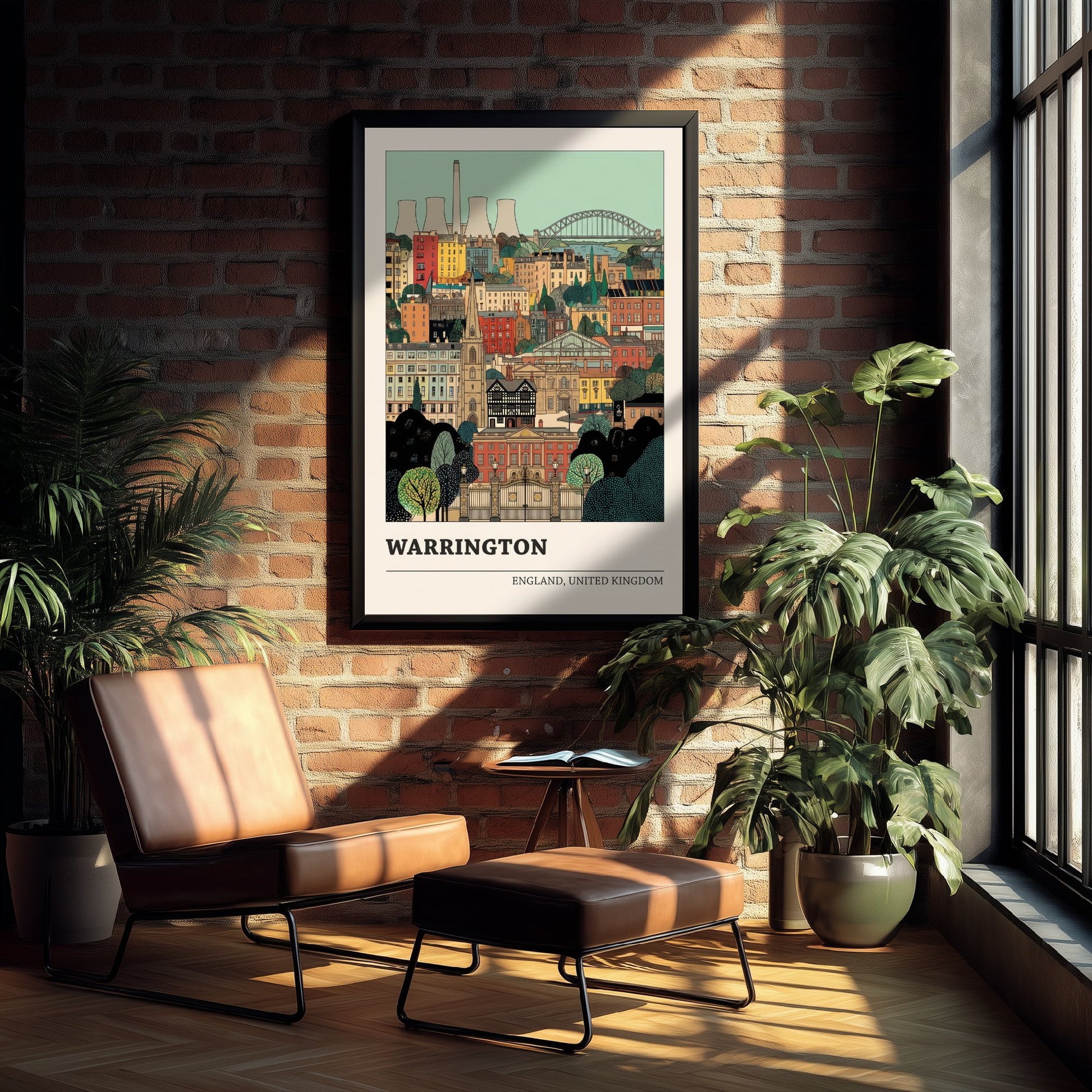 Warrington Travel Poster - Town Hall Golden Gates and Transporter Bridge Art Print - Storybook Cheshire Illustration V2 3/3