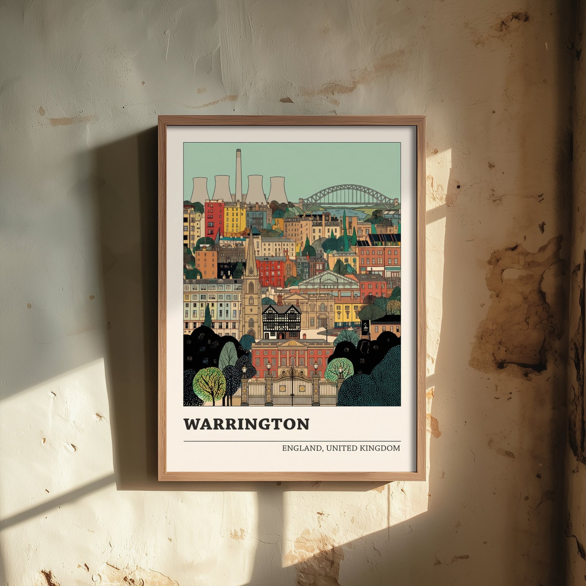 Warrington Travel Poster - Town Hall Golden Gates and Transporter Bridge Art Print - Storybook Cheshire Illustration V2 3/3